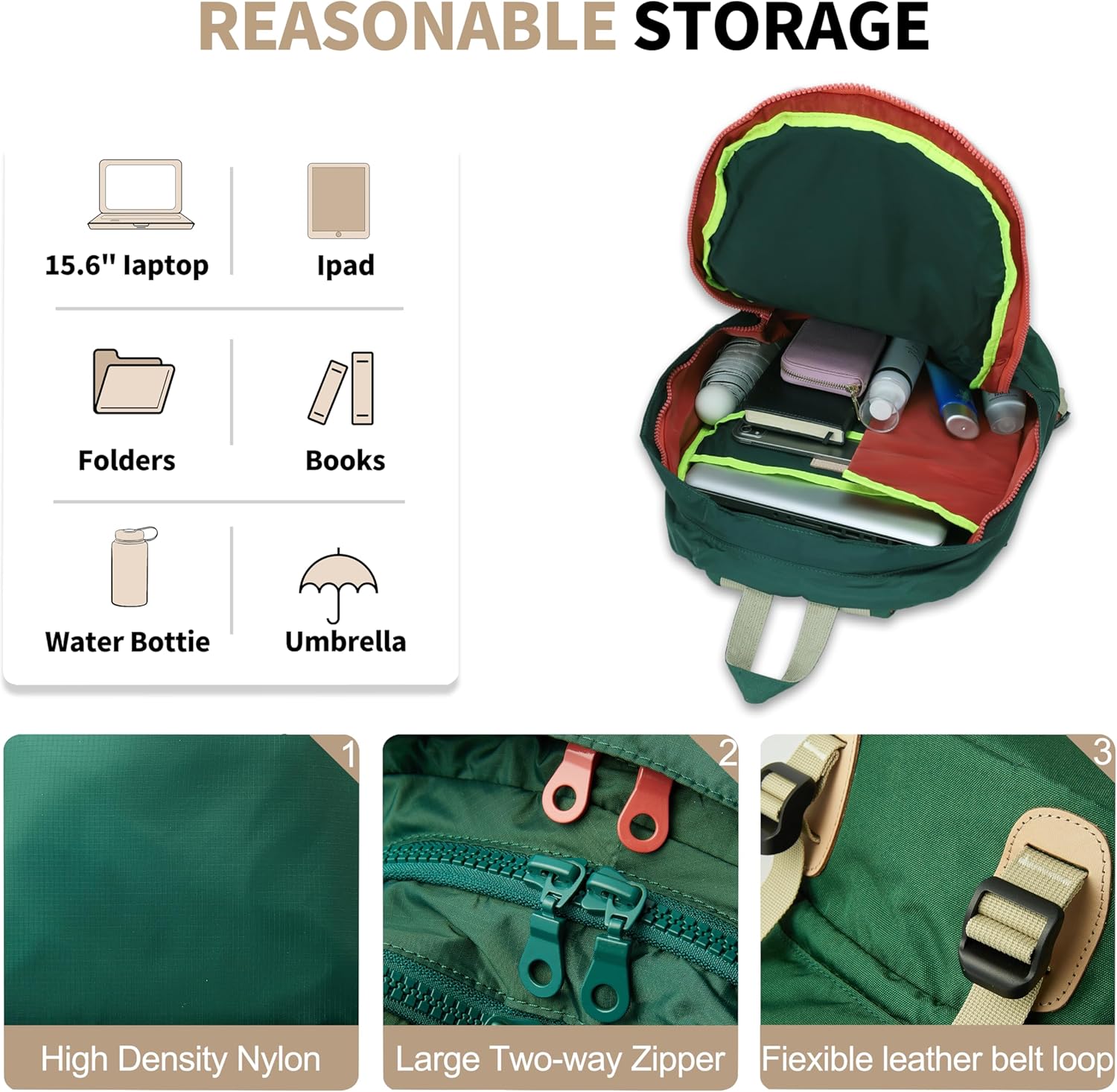 Casual Canvas Backpack for Women Large Capacity Vintage Campus Daypack and Travel Backpack (Green) - Image 2