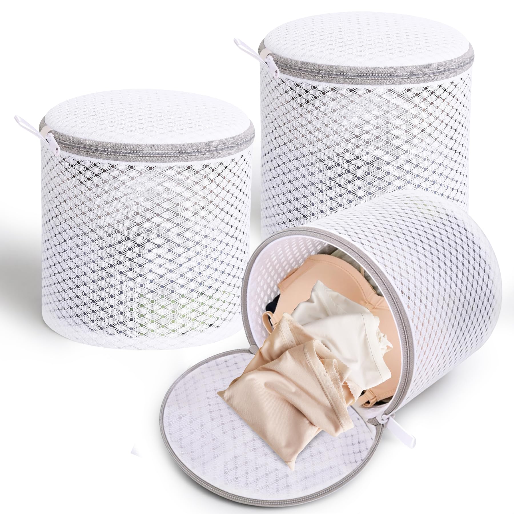 3PCS Mesh Laundry Bags with Zips, Reuse Durable Washing Machine Bag for Blouses, Hosiery, Underwear, Bra, Lingerie and Baby Clothing (3Bra bags, White)