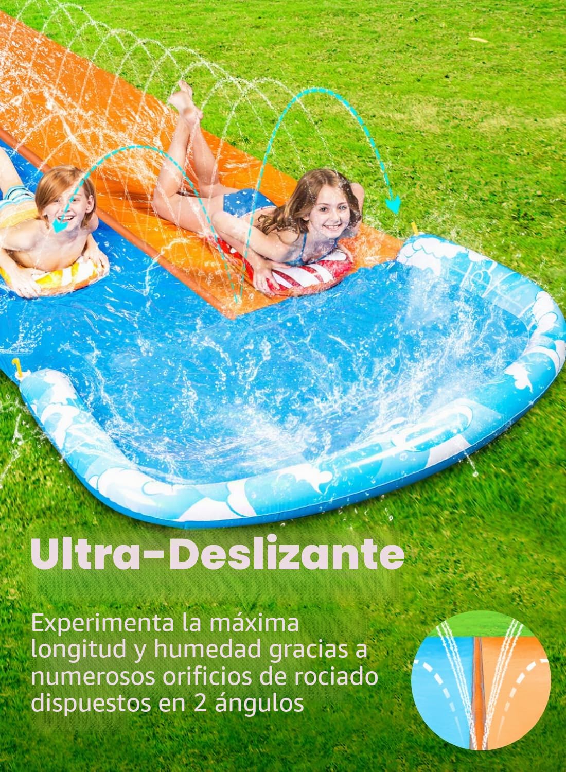 JOYIN 685 cm Tobogán de Agua con 2 Tablas, tobogán acuático para césped con rociador Incorporado, Juguete de Verano para niños y Adultos, diversión al Aire Libre en el jardín