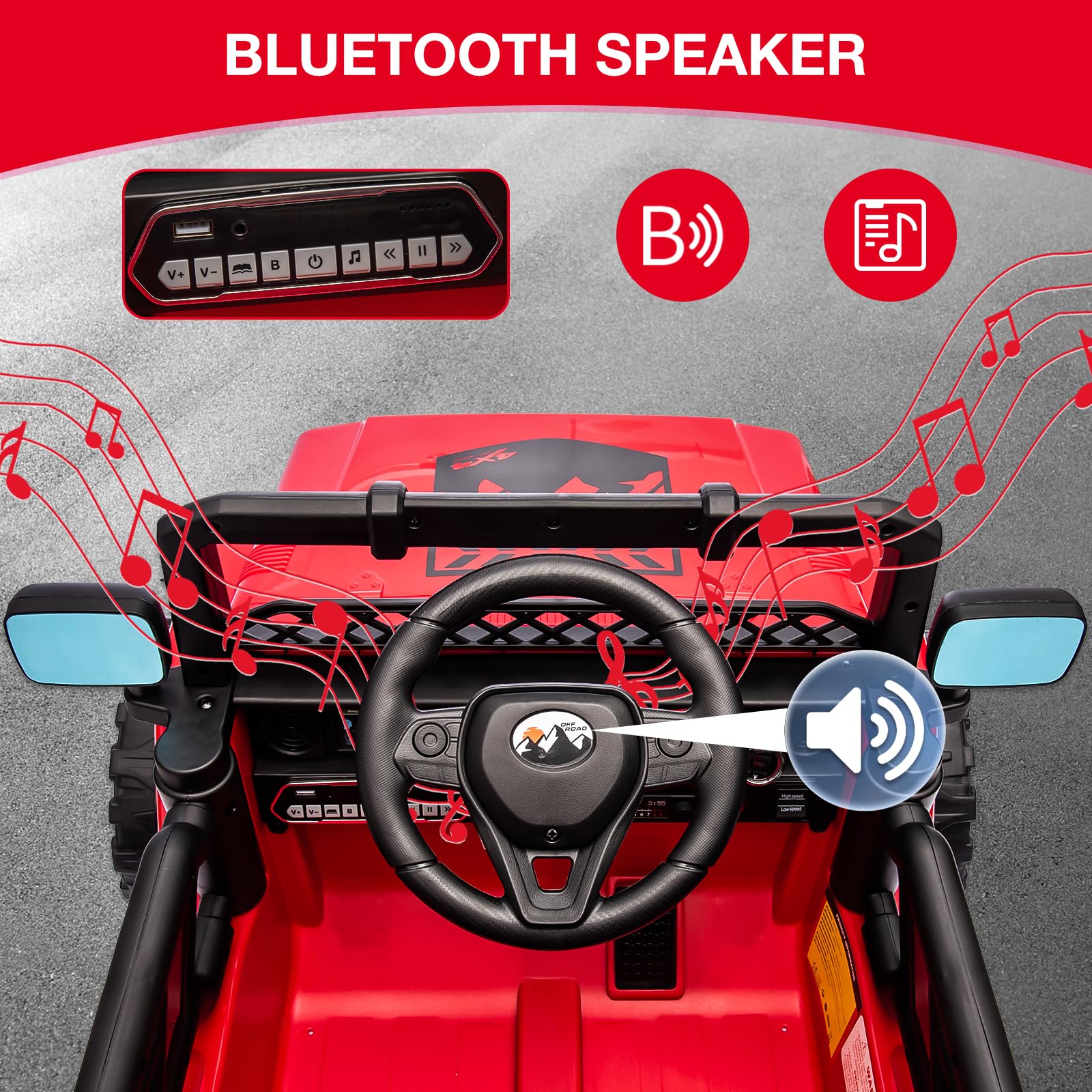 Coche Eléctrico para Niños, Coche de Batería 12V con Mando a Distancia, 3 Velocidades, Música, LED, Claxon, Bluetooth, Coche Eléctrico para Niños de 3+ Años