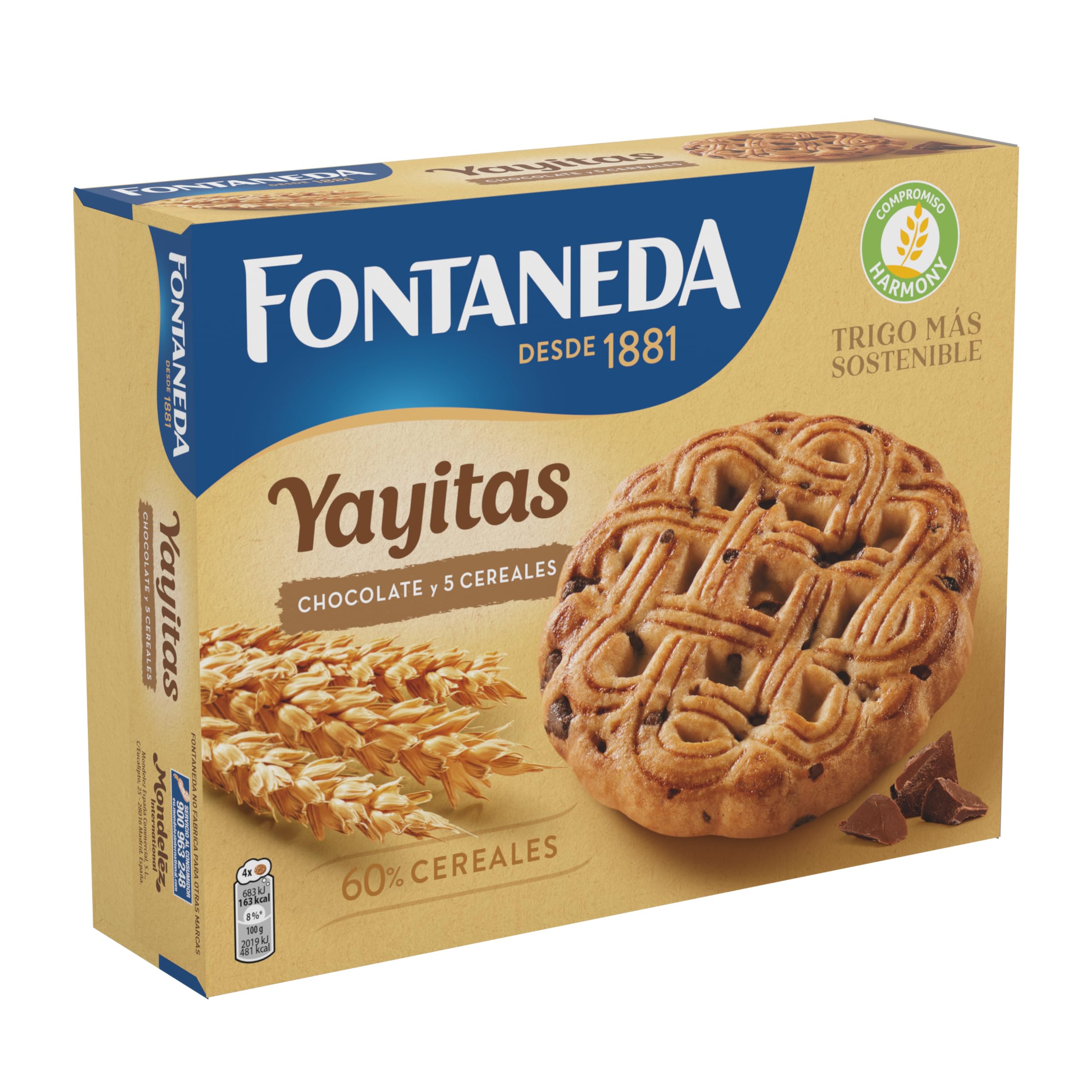 Fontaneda Yayitas Galletas de 5 Cereales con Pepitas de Chocolate, Fuente de Fibra, 600 g
