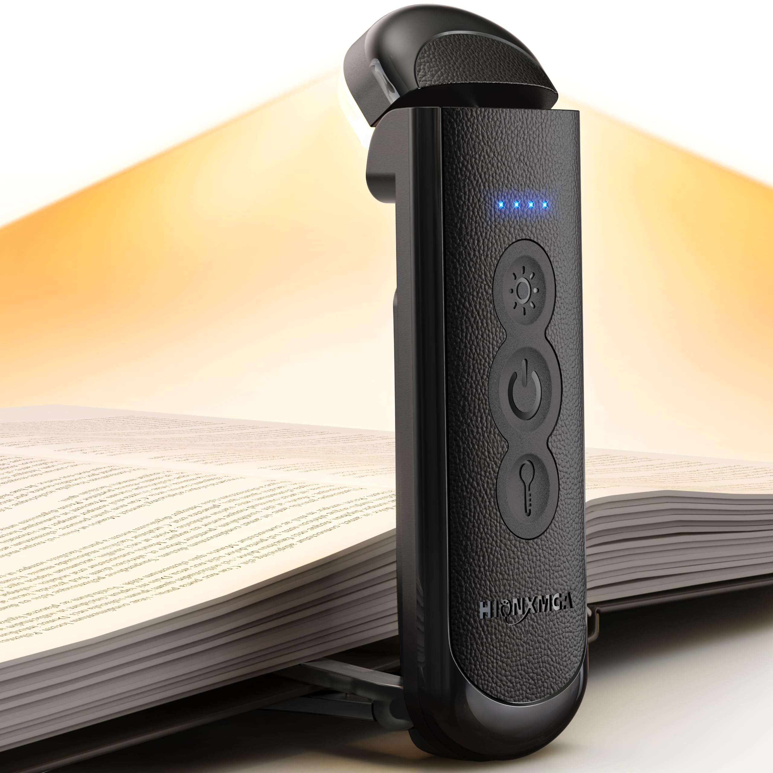 HIONXMGA Rechargeable Book Light,Clip-On Reading Light for Books in Bed | 700mAh,Up to 140H Runtime,3 Amber Colors & Stepless Dimming,30-Min Sunset Mode,USB-C ,Bookmark,Book Lovers,Christmas,Black
