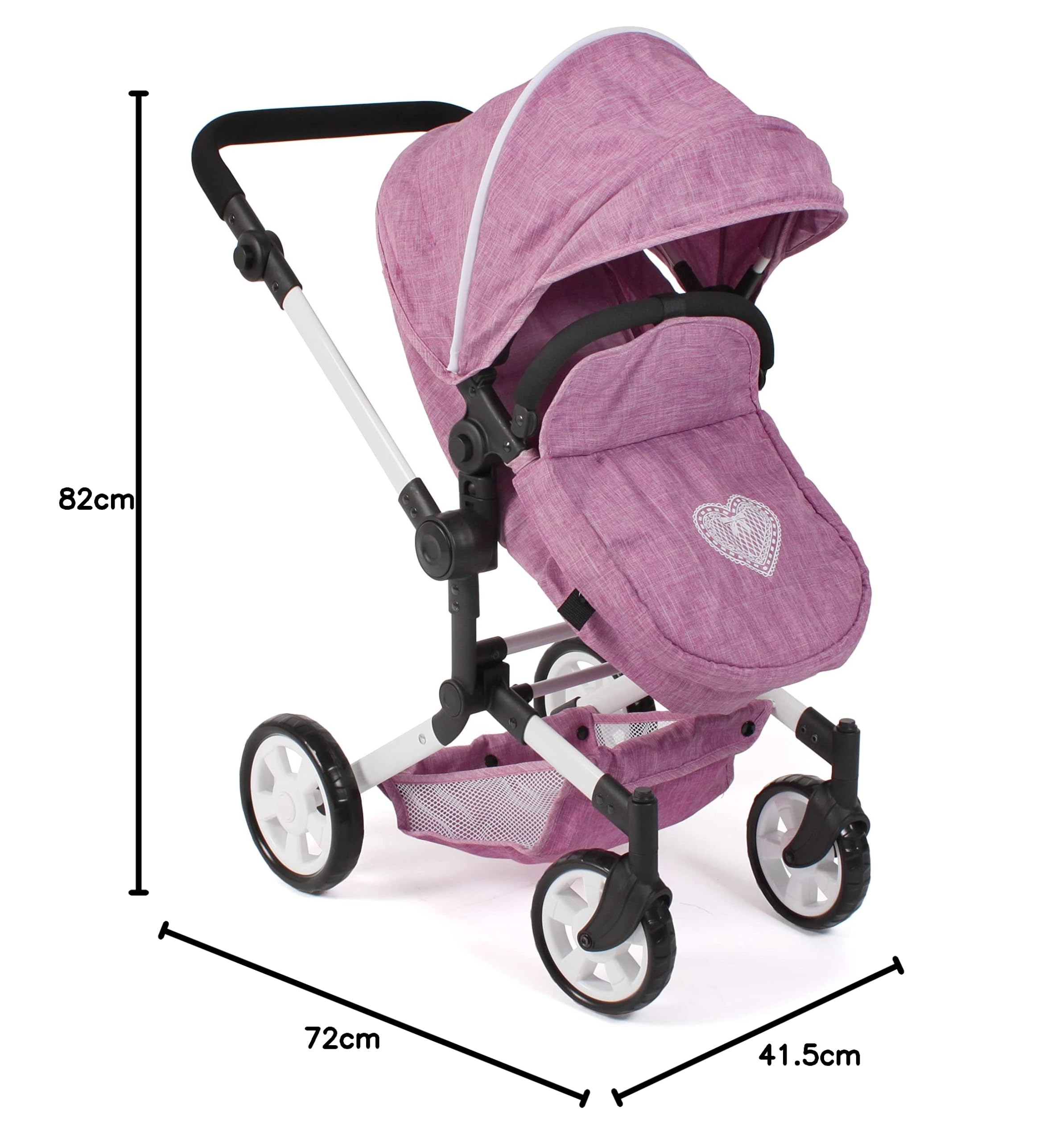 Bayer Chic 2000® 2 w 1 wózek dla lalek Linus - dżinsy różowe - składany, uchwyt z regulacją wysokości 47-78 cm – lalki do 52 cm, 4-8 J.