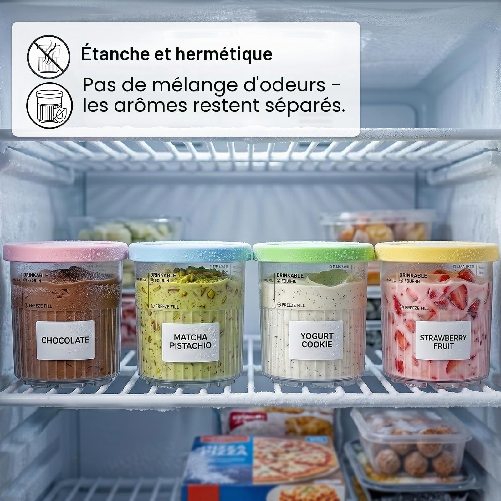 Lot de 4 bacs à glace, pour Ninja Creami Deluxe NC501 & NC500, 710 ml, avec couvercles anti-fuite, sans BPA et passent au lave-vaisselle, accessoires pour sorbetière