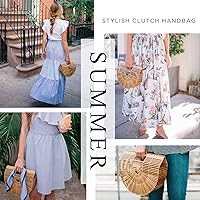 Vista 4 de Bolsas de bambú para mujer, bolsas de paja de verano, bolsos de playa de madera, cesta con asa