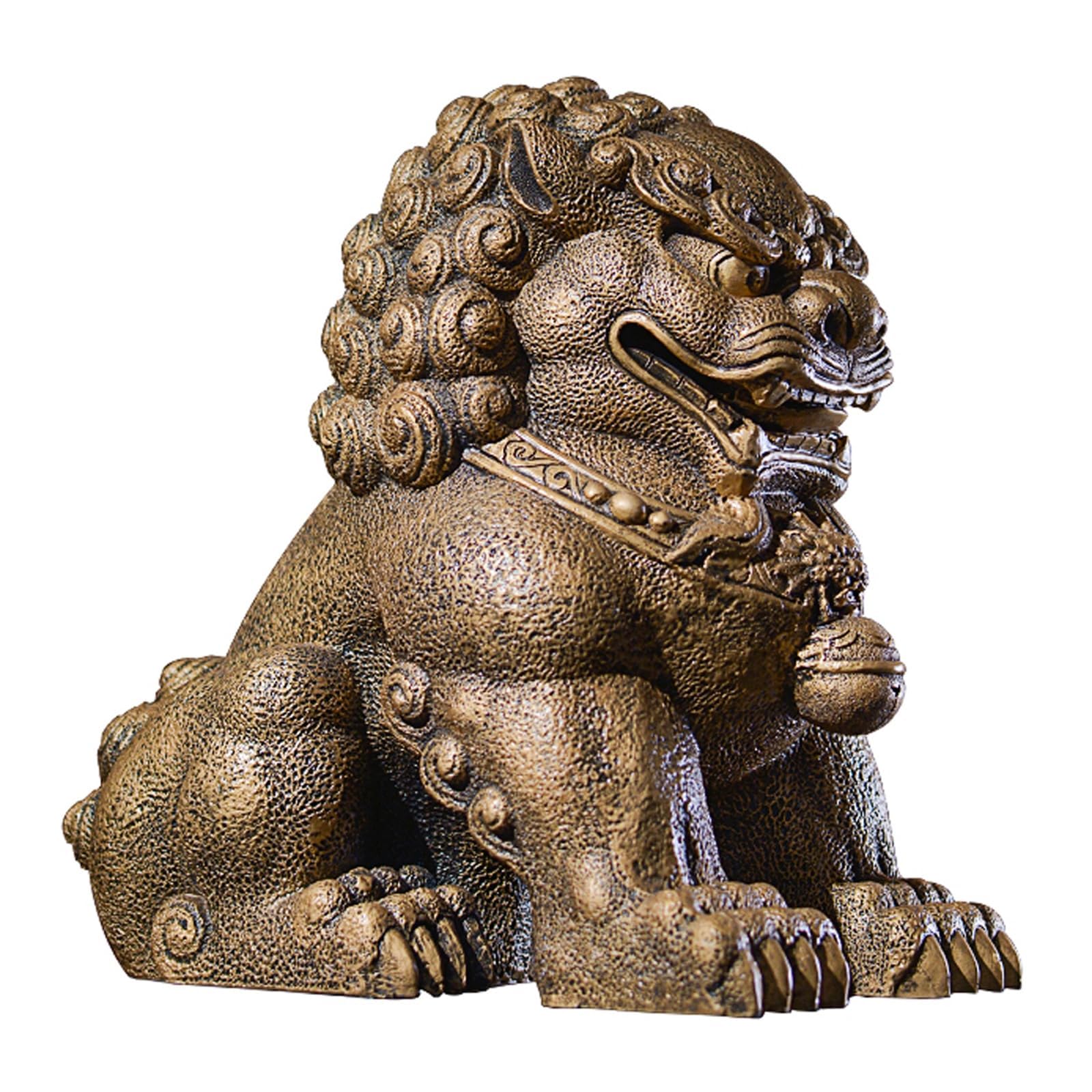 Wxmyozr Gold Chinese Feng Shui Foo Dogs Statue, Large Size Wealth Porsperity Guardian Lion Statues Indoor Outdoor Home Premises Garden Decor,