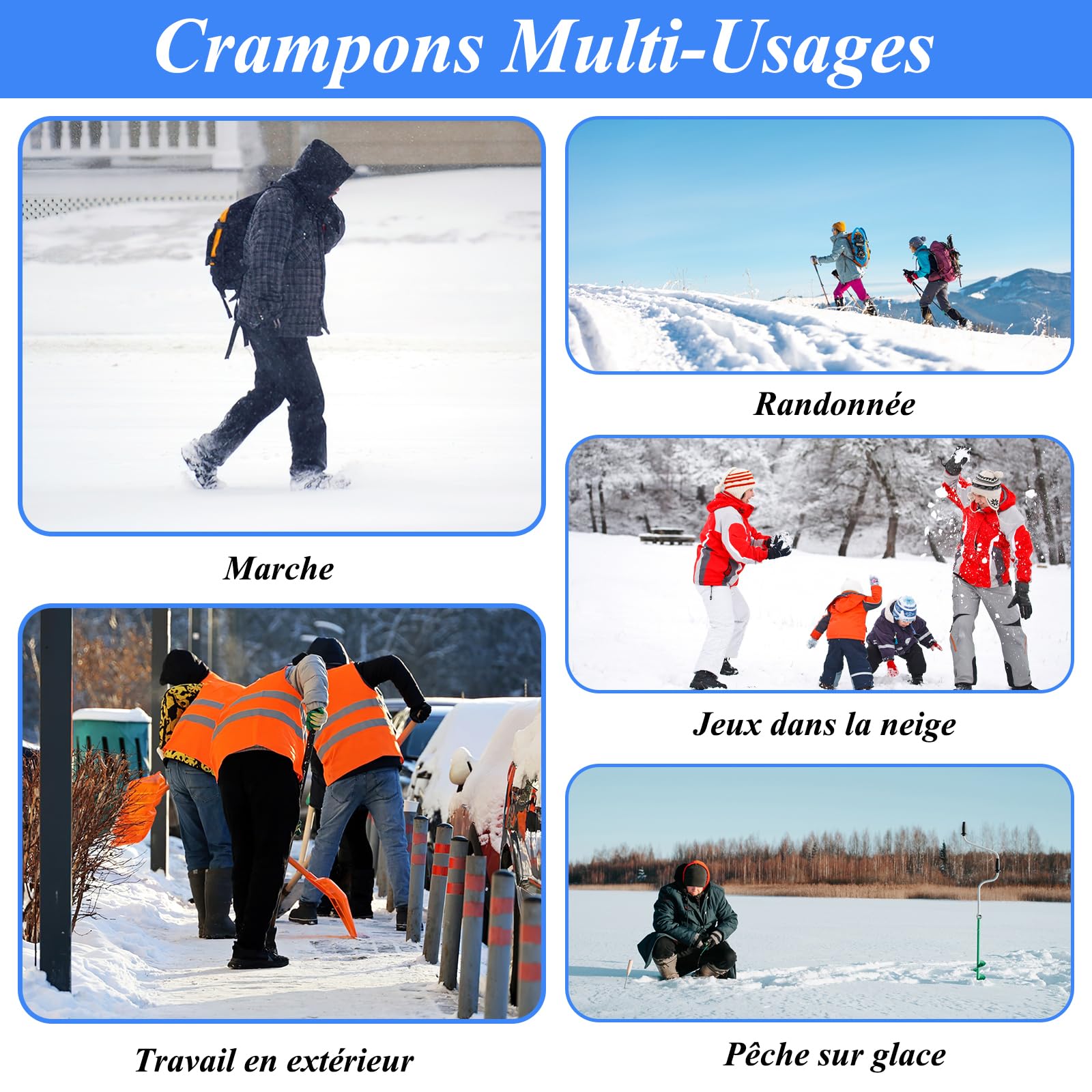 HONYAO Crampons, Crampon Neige Chaussures Bottes, Crampons à Glace pour Hommes Femmes, Véritables Pointes en Acier Inoxydable et Silicone Durable, Anti-Slip Crampons pour Marche Randonnée Pêche