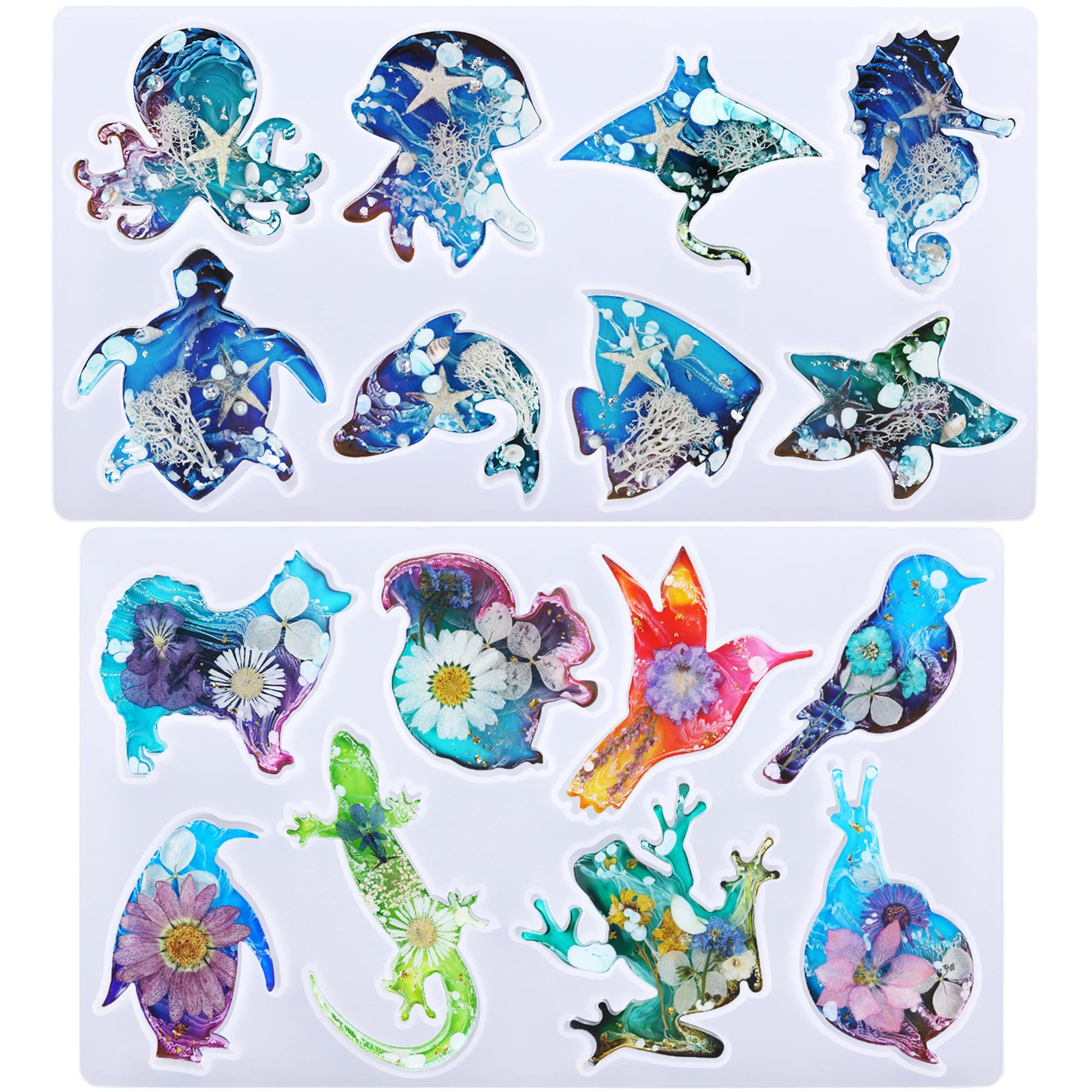 Sponsored Ad - Pulcher Resin Molds, 16 Marine Terrestrial Amphibious Animals Keychain Making Silicone Mold for Epoxy Resin Casting Craft DIY Pendants Ornaments Decoration Gift