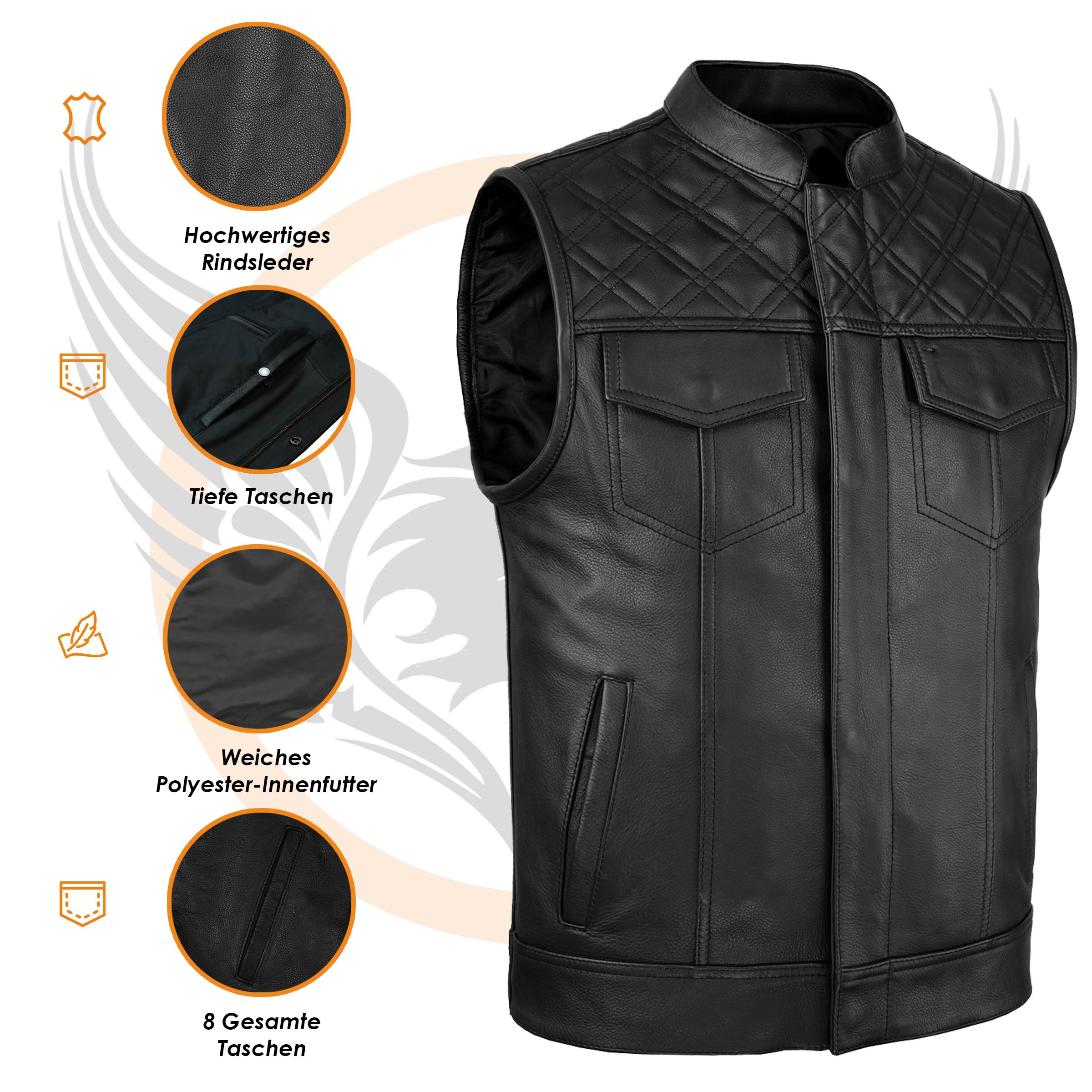 Leatherick Groove Club Schwarze Lederweste für Herren – Traditionelles Paisley-Satinfutter