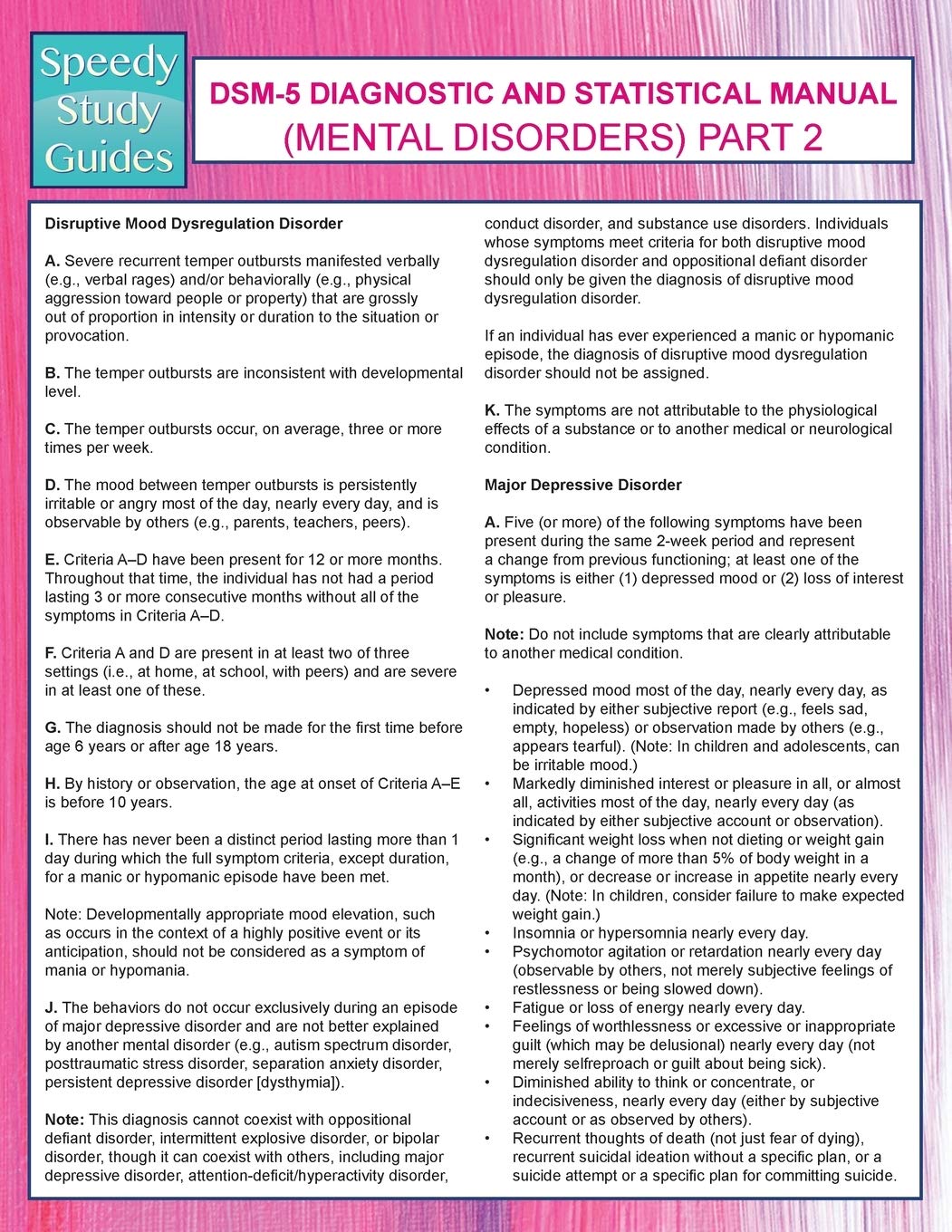 DSM-5 Diagnostic and Statistical Manual (Mental Disorders) Part 2 (Speedy Study Guides)
