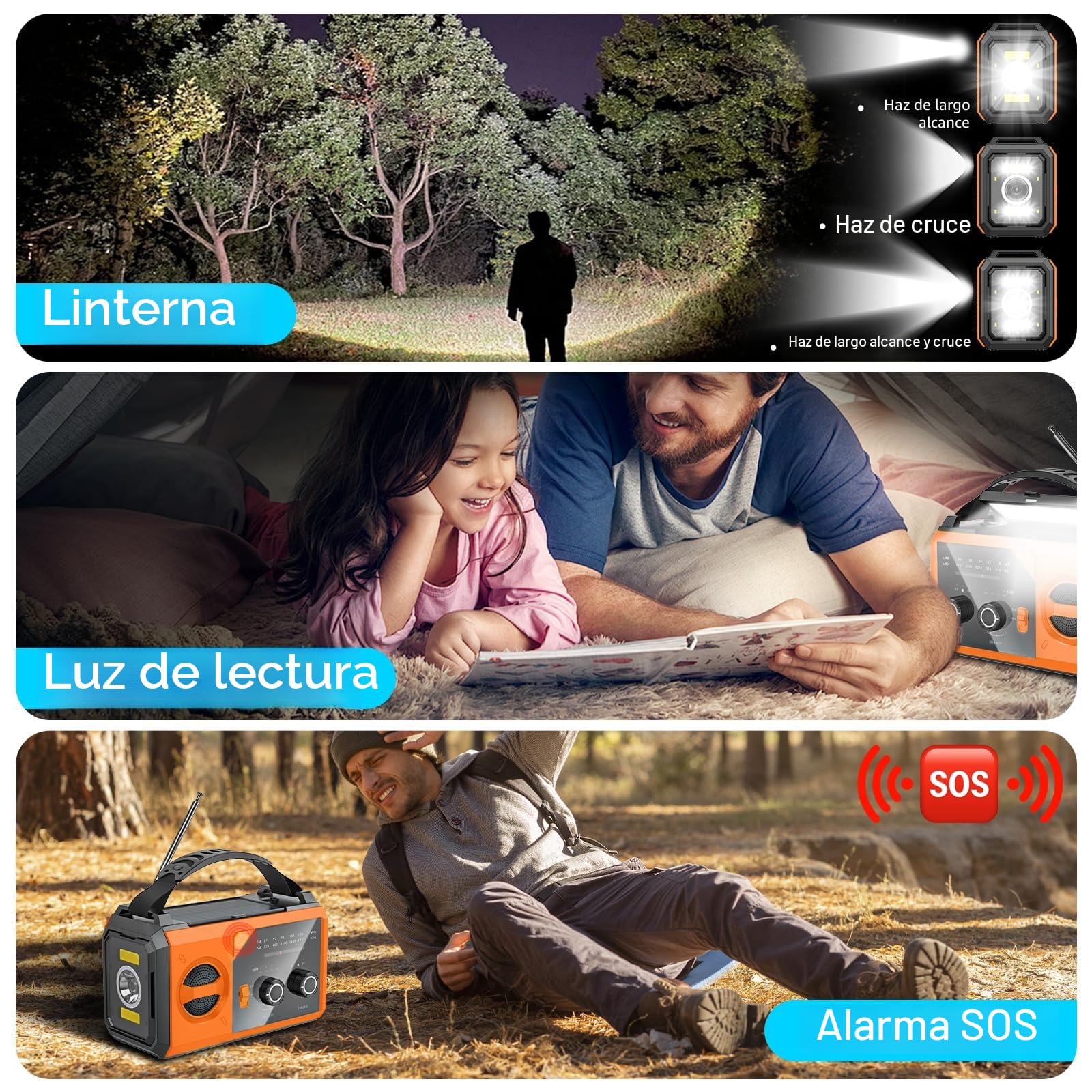 Wholede 27000mAh Radio de Manivela, Am/FM Bluetooth Radio Portátil de Emergencia con Cargador de Teléfono Móvil
