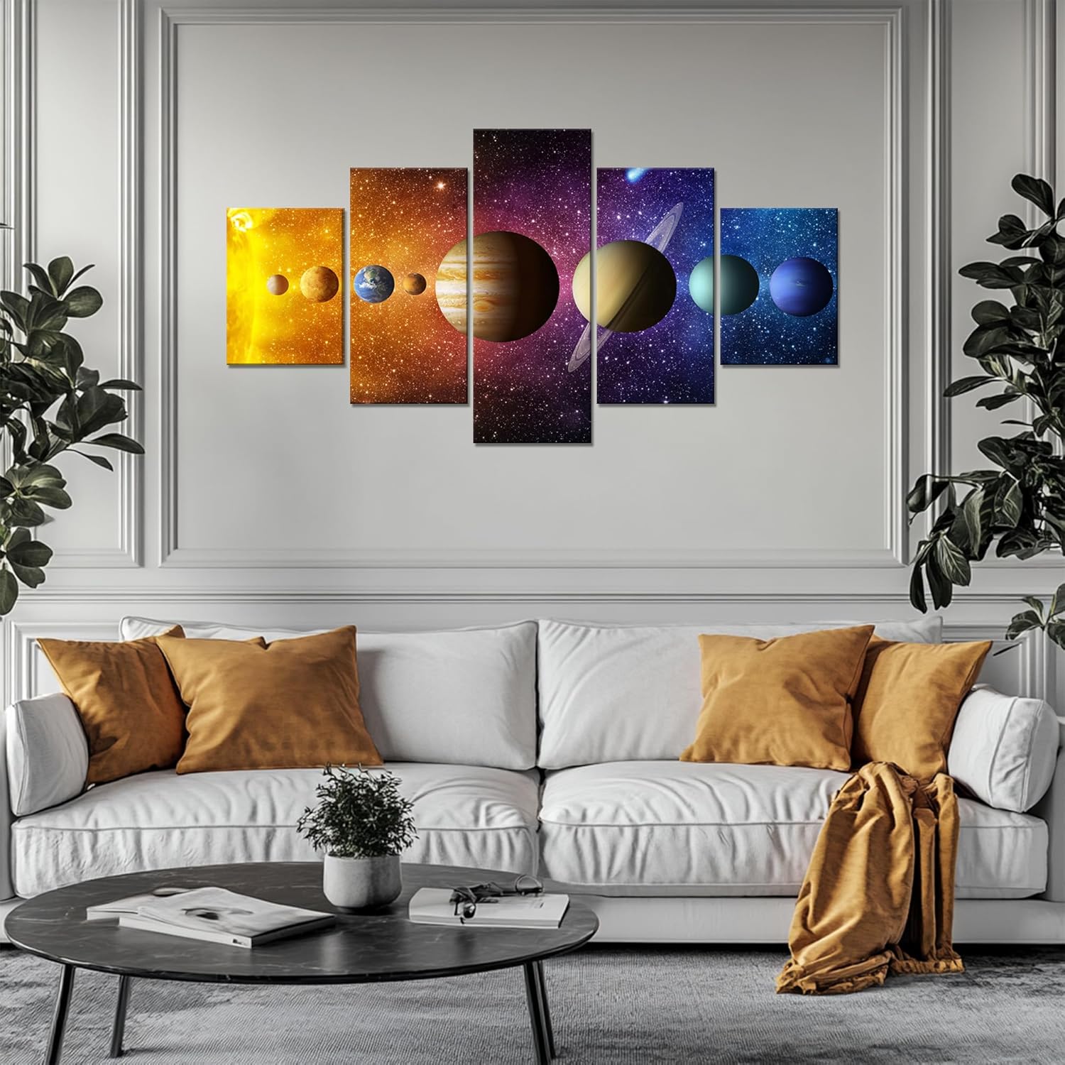 Solar System Wall Art for Bedroom Universe Planets Picture Wall Decor Galaxy Canvas Art Prints Outer Space Poster Living Room Kids Room Decoration Painting Framed Ready to Hang(60 x 32 inches)