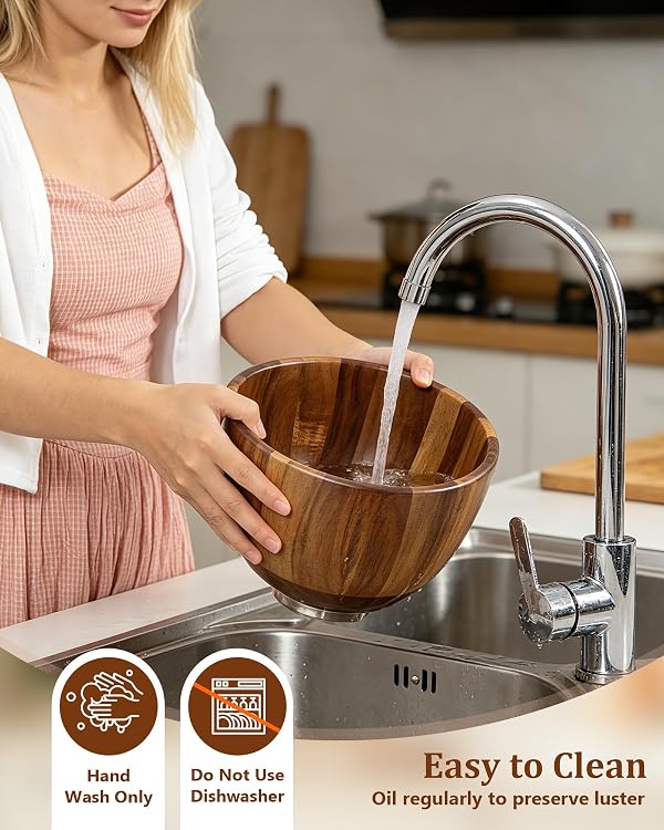 Hipplan Acacia Wood Mixing Bowl - Natural True Acacia Wooden Bowl by Hipplan - Used condition - Image 7