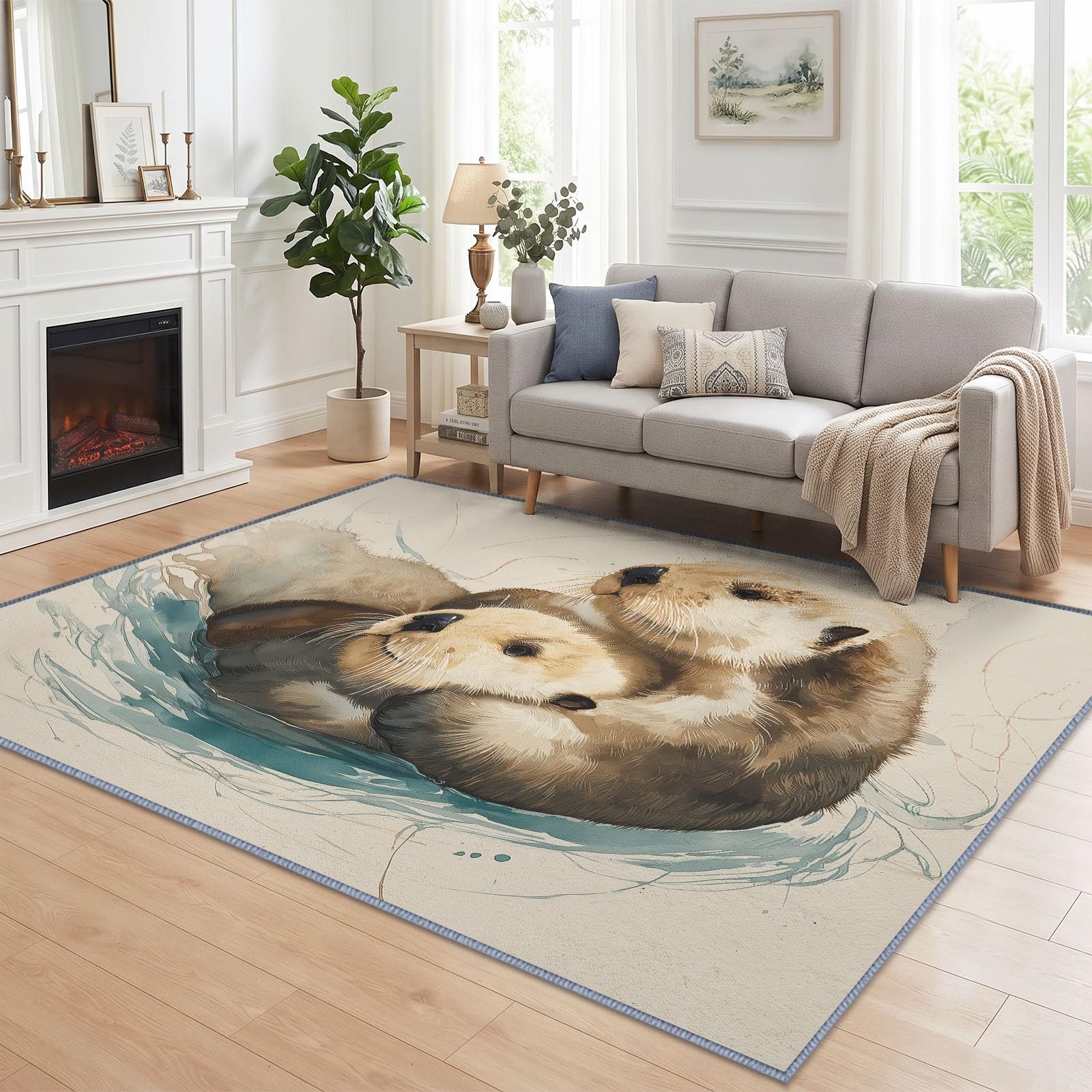 Miękki dywan flanelowy 140 x 200 cm Fotografia zwierzęta Wydry Uroczy nowoczesny dywan do salonu, antypoślizgowy i nadający się do prania w pralce - idealny do sypialni, przedpokoju - krótkie włosie