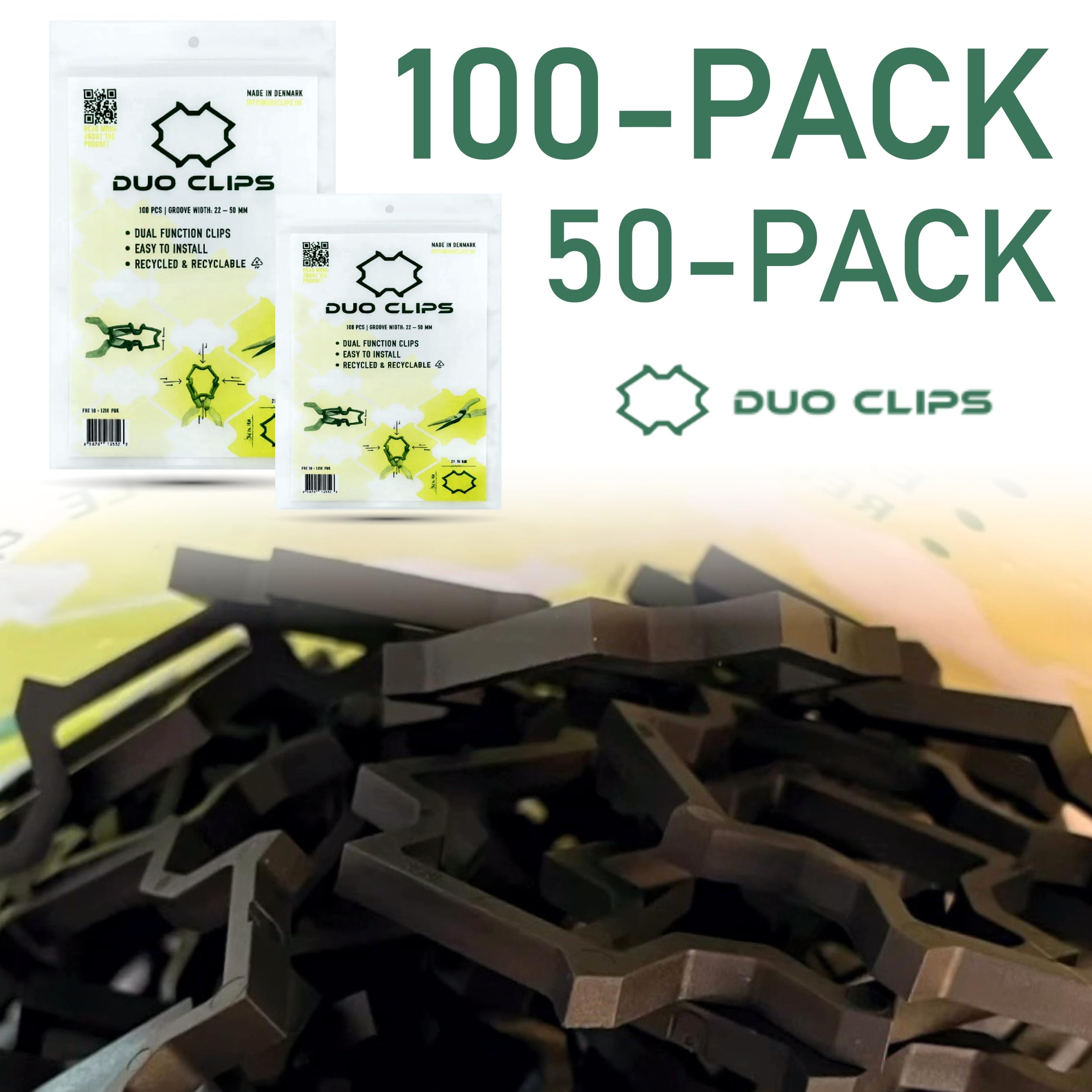 DUO CLIPS 100 Stück Kabelhalter Universal 22–50 mm Schlaufendübel | Kabelclip, Dübelklemmschelle, Kabelbefestigung, Stecklaschen, Clip für Kabel, Halterung für Leitungen und Rohre (100)