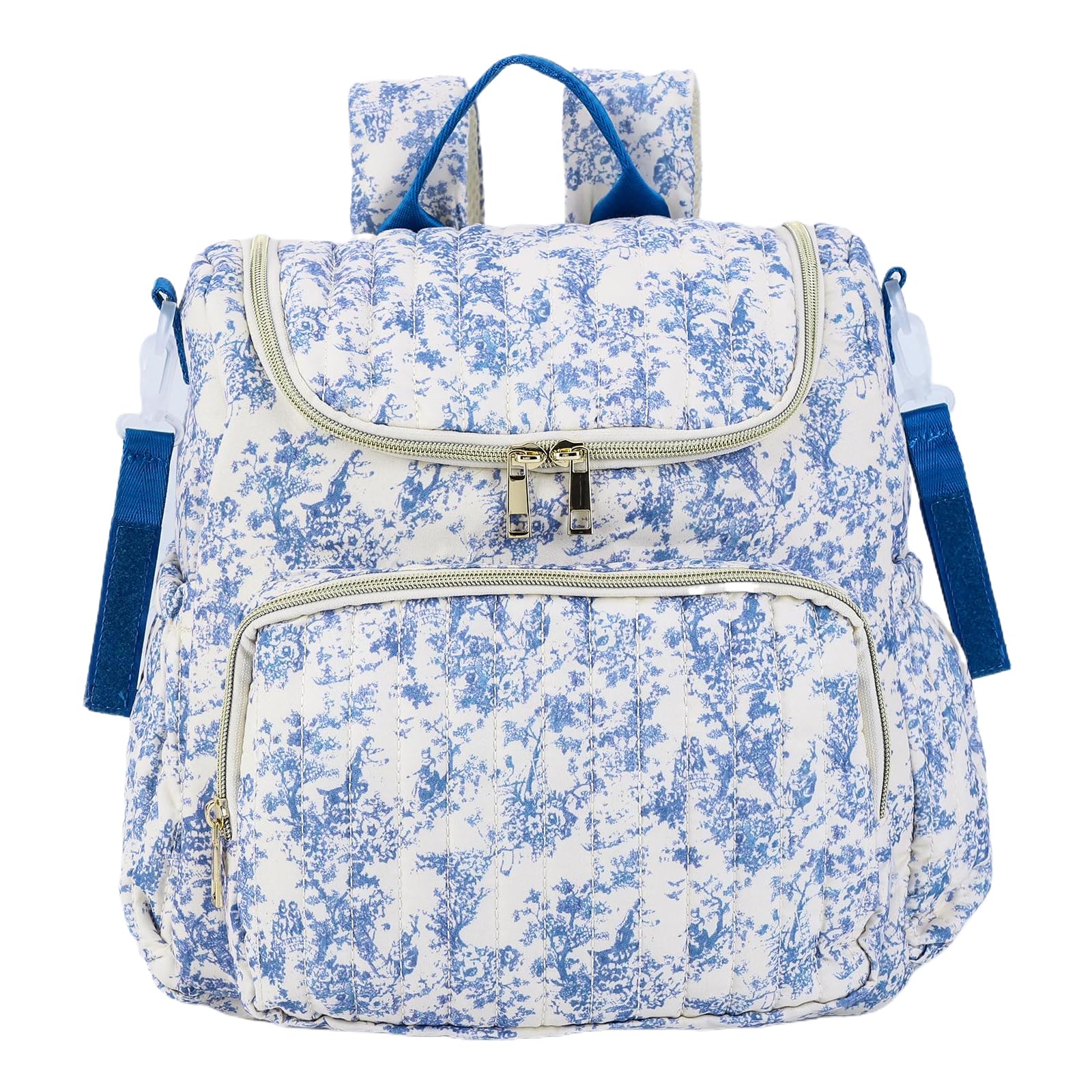SDSFGX Floral Nappy Changing Bag Backpack Cotton Quilted Diaper Rucksack for Mums Baby Travel Backpack with Stroller Strap