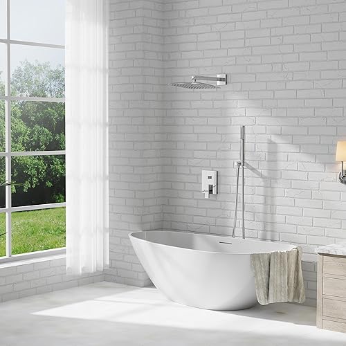 Miniatura 6 de Juego de grifo de ducha en cascada, sistema de ducha de lluvia de 10 pulgadas montado en la pared, cabezal de ducha de flujo de agua pesada y mango