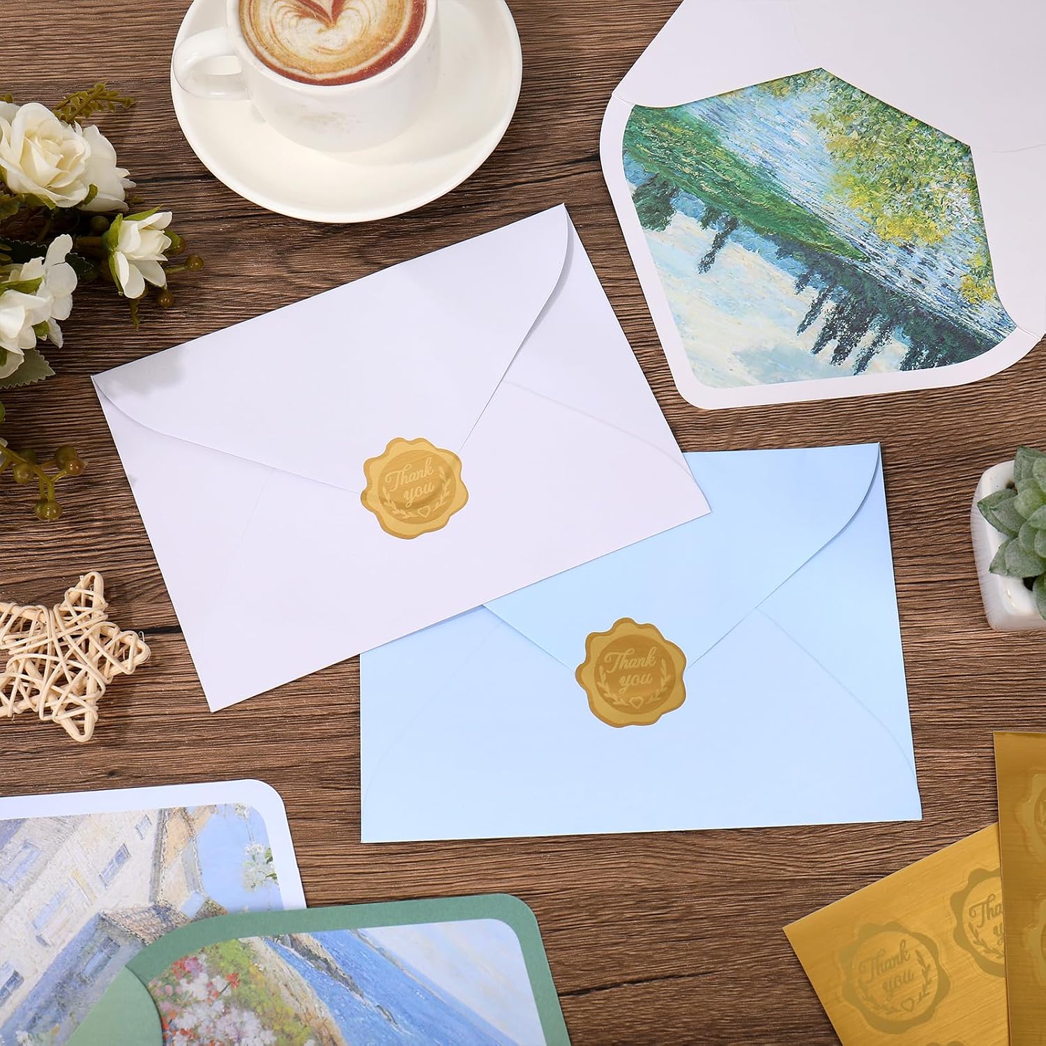 Whaline 30 Pcs Monet Painting Invitation Envelopes Famous Oil Painting Greeting Card Envelope 5 Style Gift Card Sleeves with Stickers for Spring Office Birthday Wedding Baby Shower, 5.3 x 7.3 Inch image 5