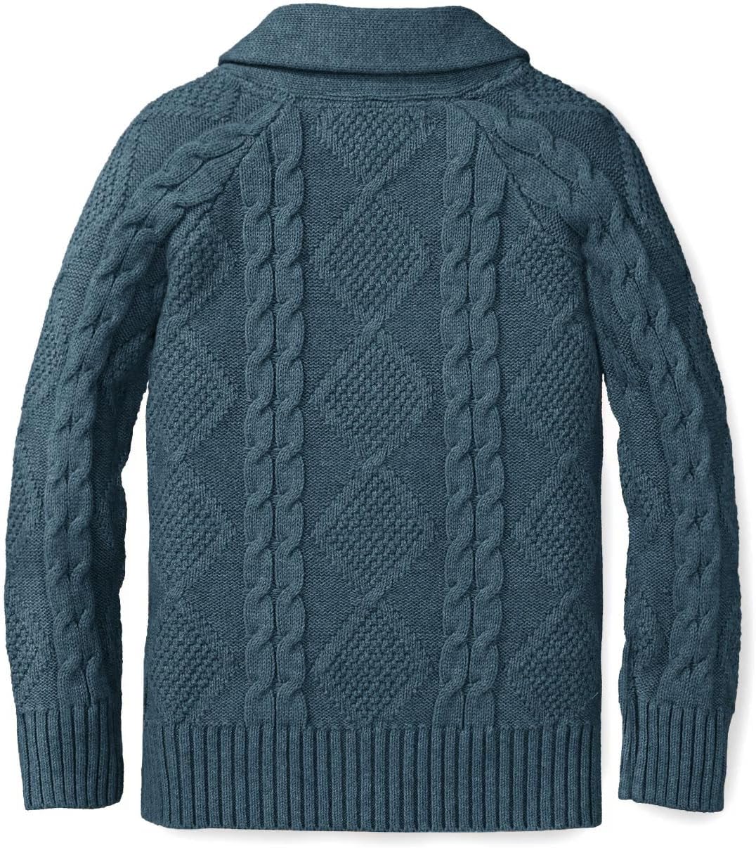 Boy's Sweater Cardigan Button Down Shawl Collar Cable Knitted Outwear Sweater Coats with Pockets - Image 4