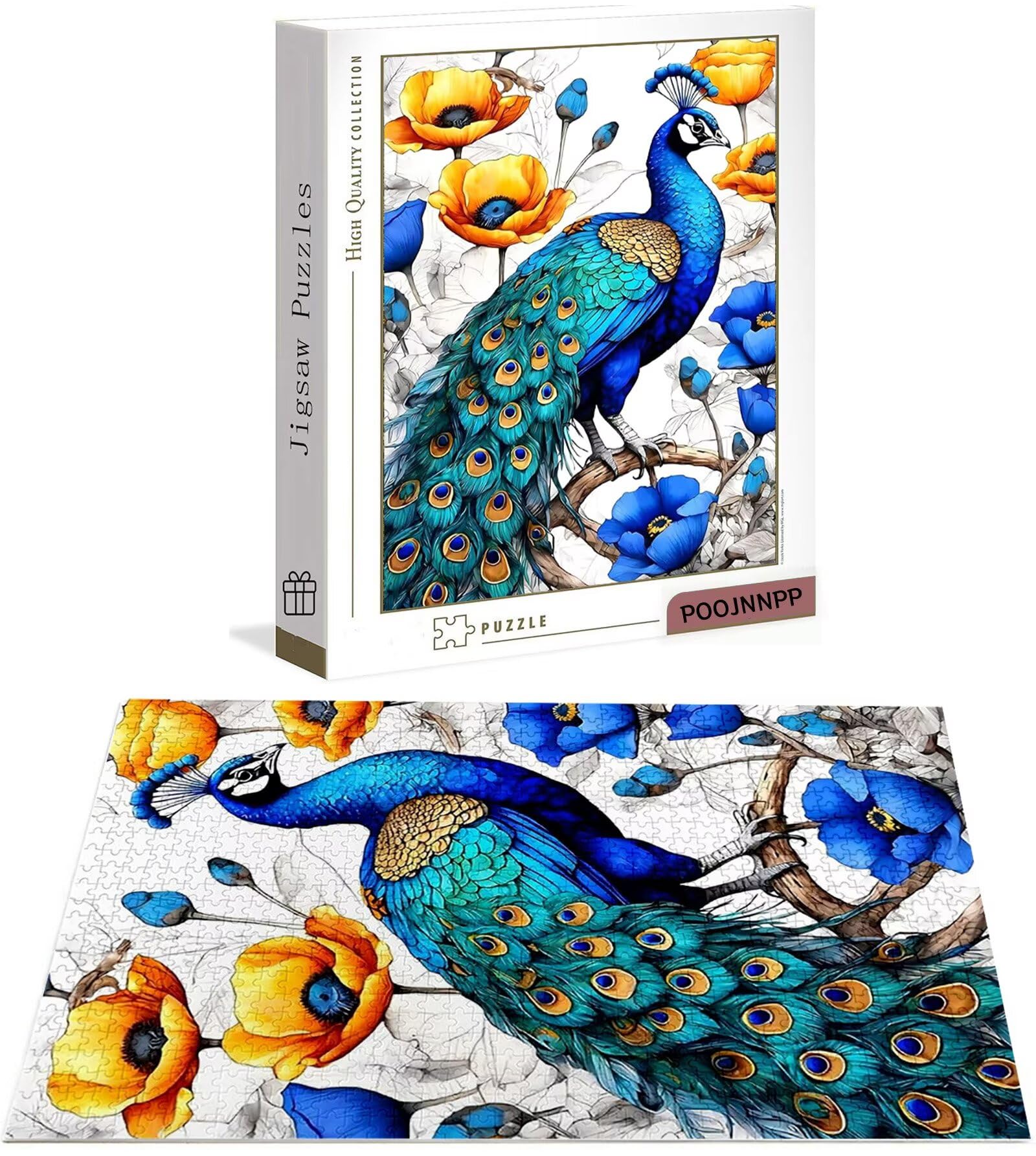 Puzzle 1000 Pièces Adultes Paon, Puzzle 1000 Pièces Parfaitement Imbriquées Lettres au Dos, Fleur Jeu éducatif défi Joue Art Puzzles Classiques, pour Adultes et Adolescents Cadeau 75 x 50 cm B-8003