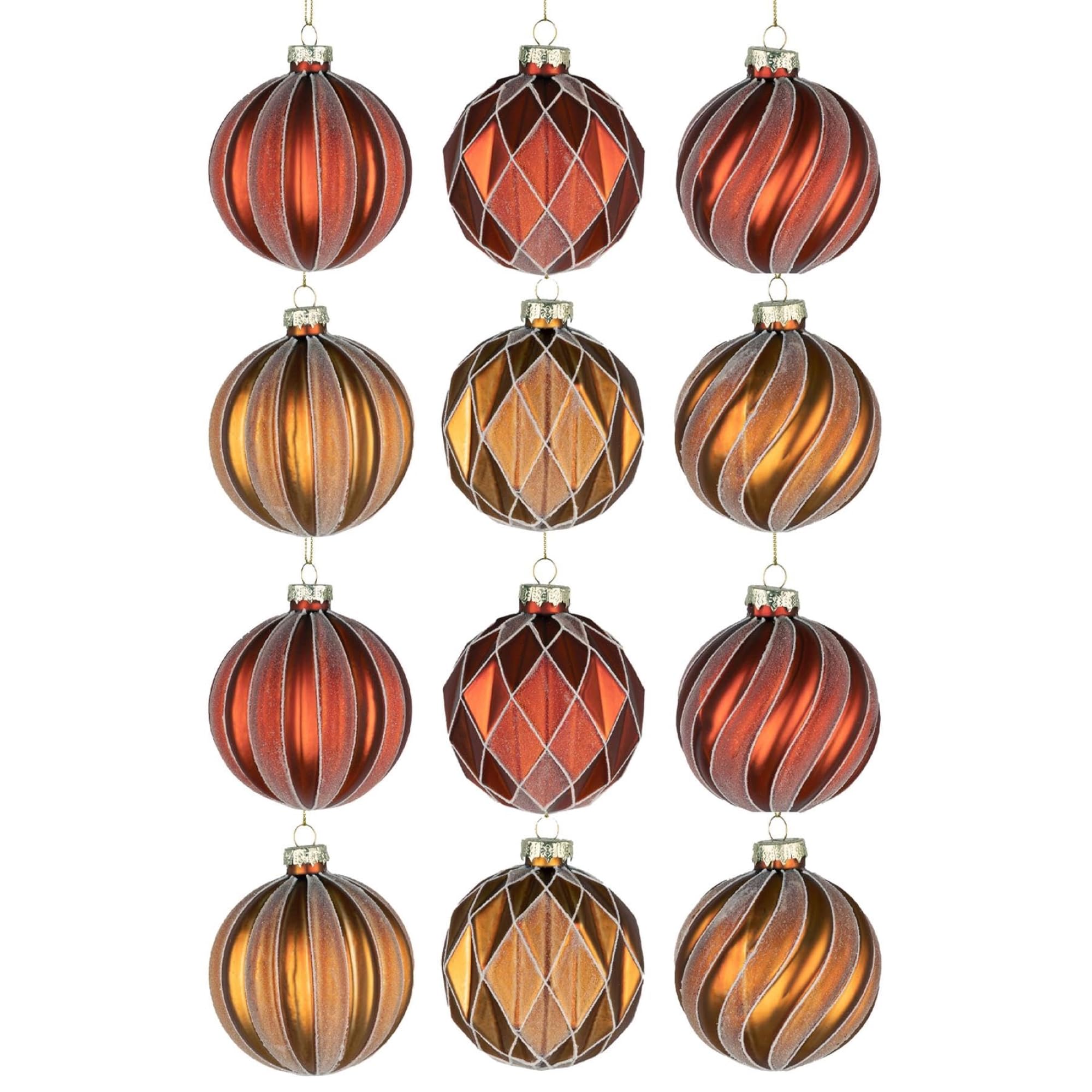 Shatchi Red,Amber 12Pcs/80Mm Glass Baubles Christmas Tree Balls Spheres Hanging Ornaments Set Assorted Designs Xmas Tree Decorations