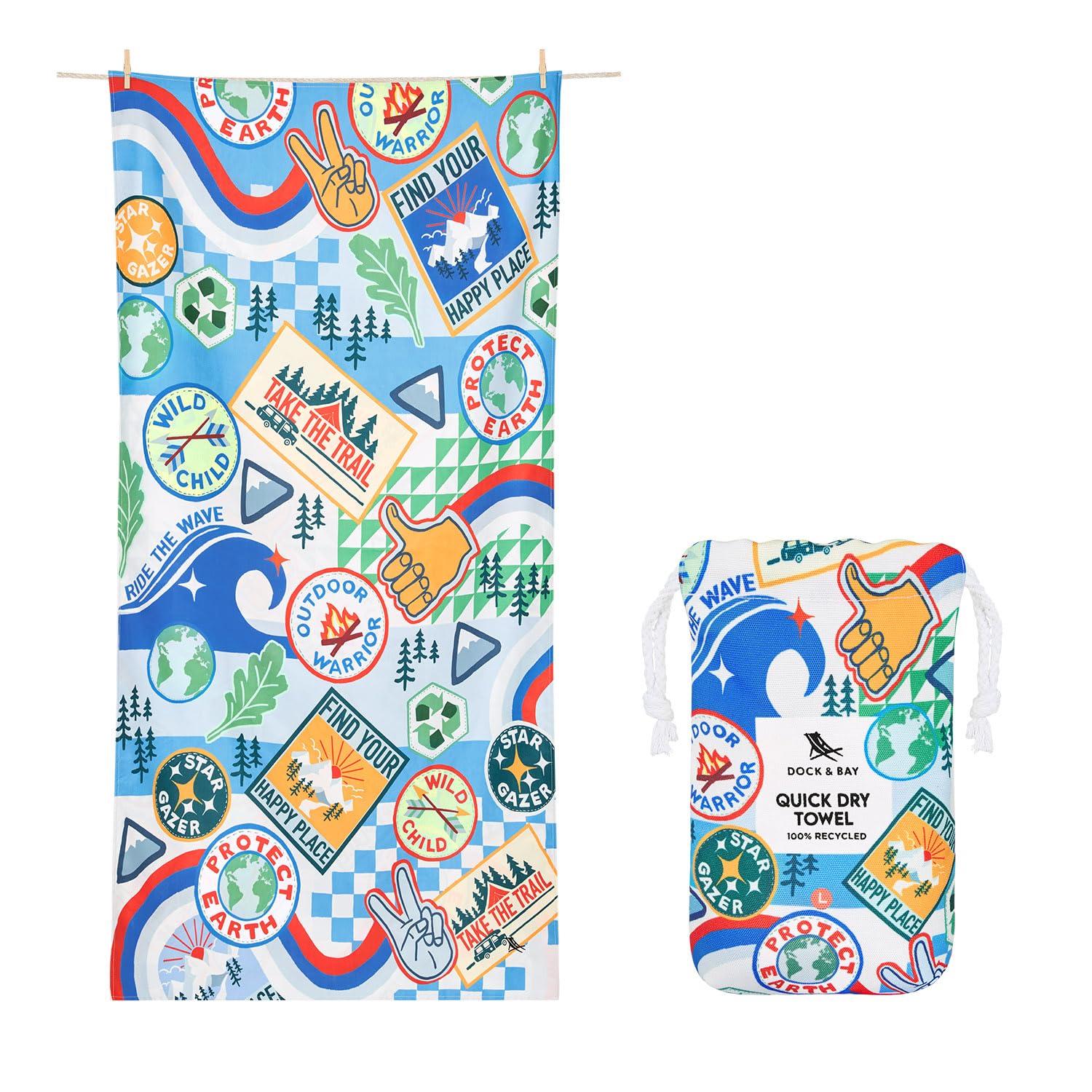 Dock & Bay Beach Towel - Quick Dry, Sand Free - Compact, Lightweight - 100% Recycled - Includes Bag - Into the Wild - Large (160x90cm, 63x35) — image 1