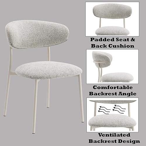 Miniatura 8 de Acme Kalam - Silla auxiliar de comedor de metal y tela de 20 pulgadas, color gris y beige (juego de 2)