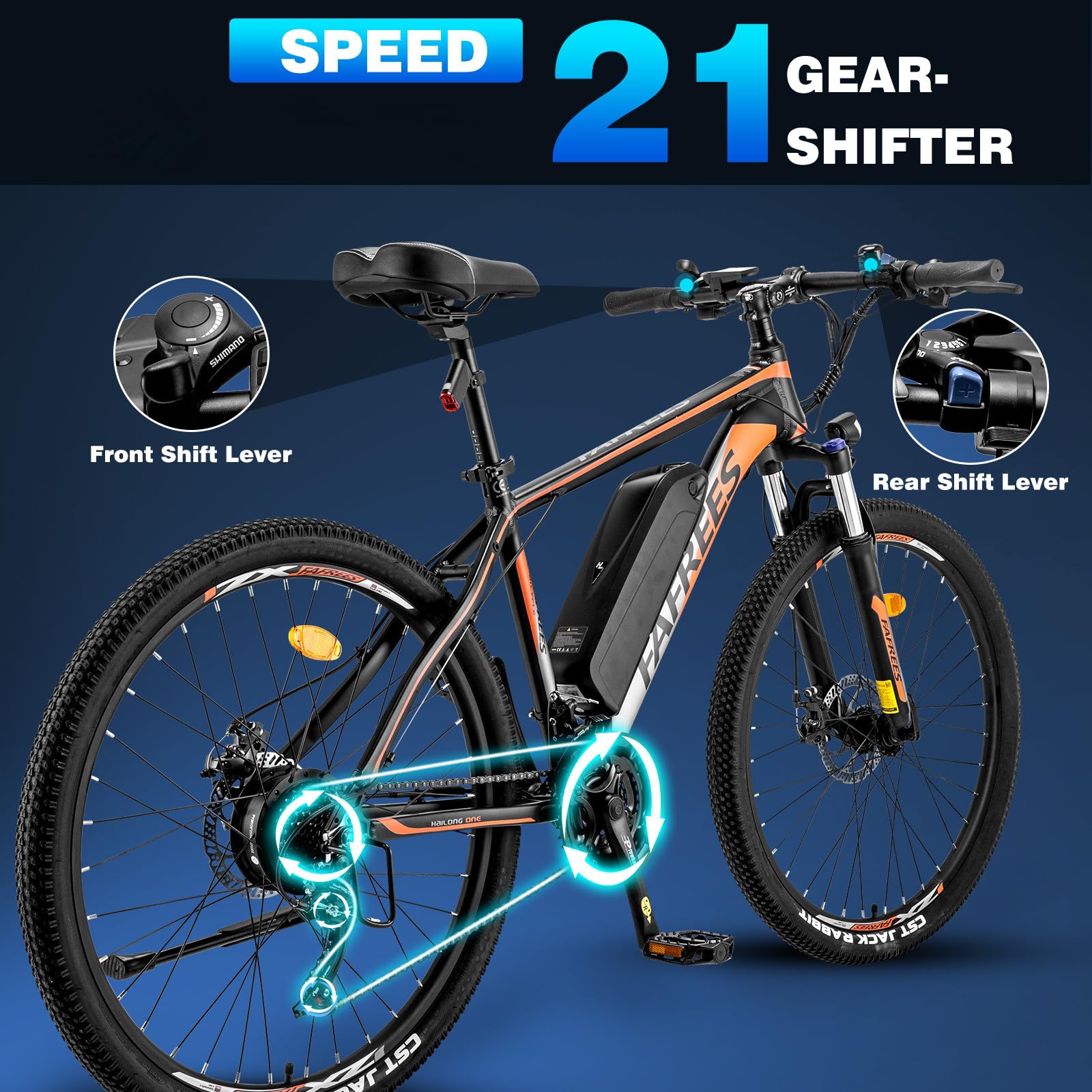 Fafrees 26 Hailong One Bici Elettrica EAPC, Mountain Bike Elettrica Uomo Donna 250W con Pedalata Assistita, Rimovibile Batteria 36V 13.5Ah, 21 Velocità (Nero, Lucchetto a catena, Colore e Accessori)