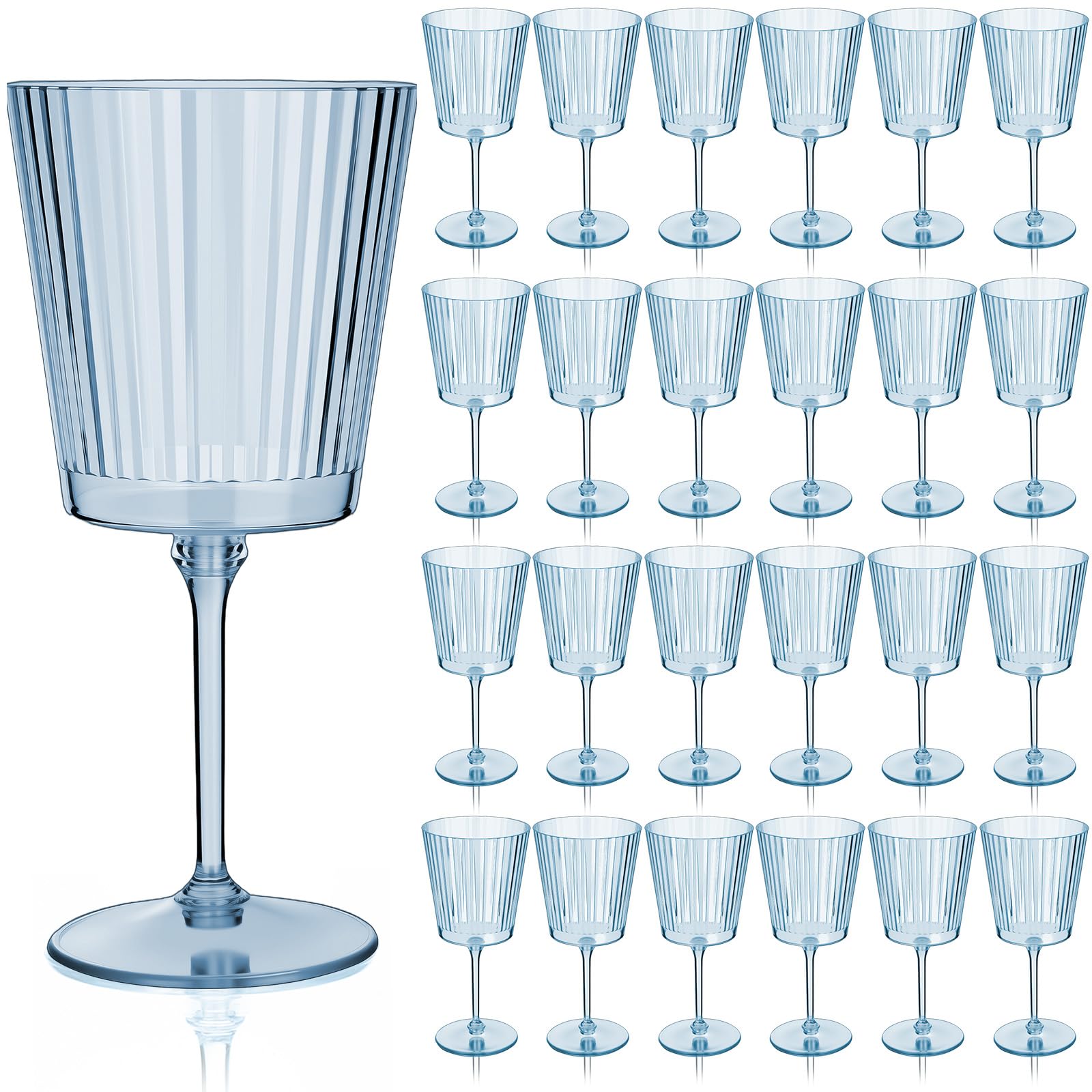 Photo 1 of Domensi 24 Pack Plastic Wine Glasses Disposable 13 oz Ribbed Wine Glasses with Stem Unbreakable Reusable Cocktail Cups for Wedding Holiday Birthday Party Supplies (Blue)