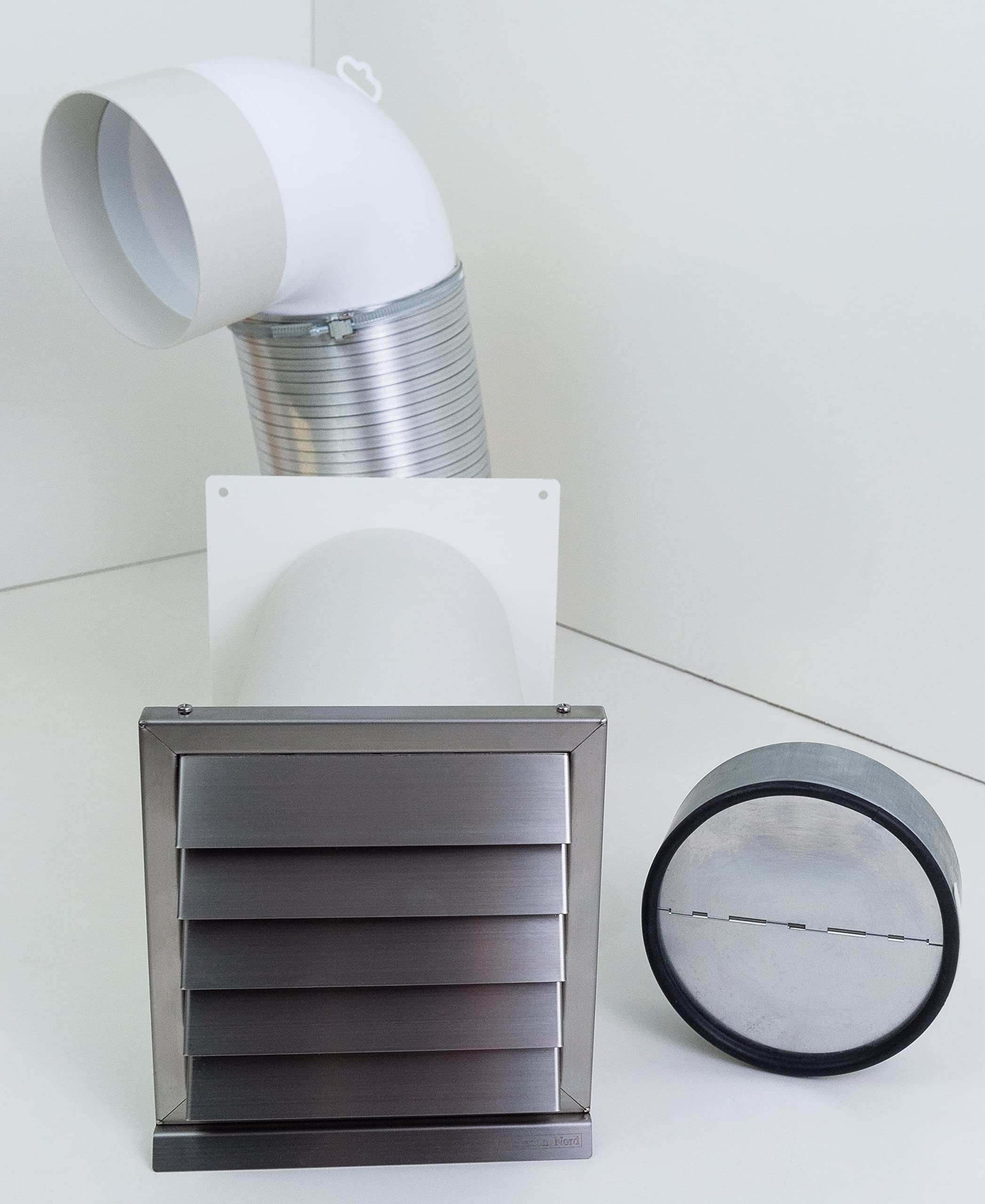 ENERGIESPAR MAUERKASTEN ROHR SET Ø150 MIT ZWEI RÜCKSTAUKLAPPEN, ANSCHRAUBBAR