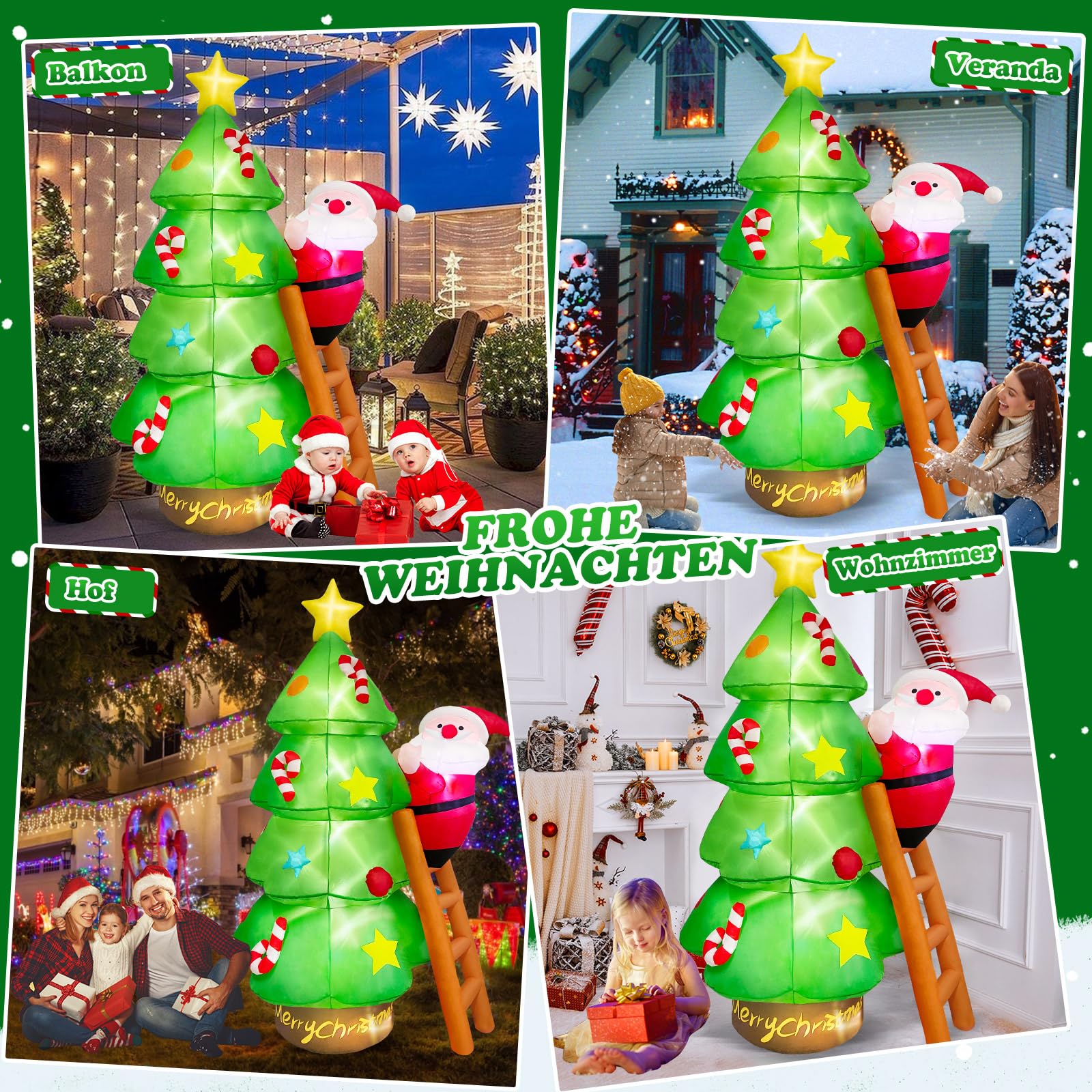 2,13M Albero di Natale Gonfiabile con Babbo Natale Decorazioni per Esterni