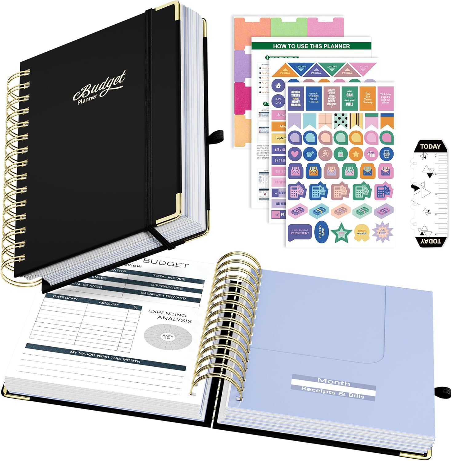 Ospelelf Budget Planner Budget Book with Bill Organizer and Expense Tracker 12 Month Undated Account Book to Take Control of Your Money Black
