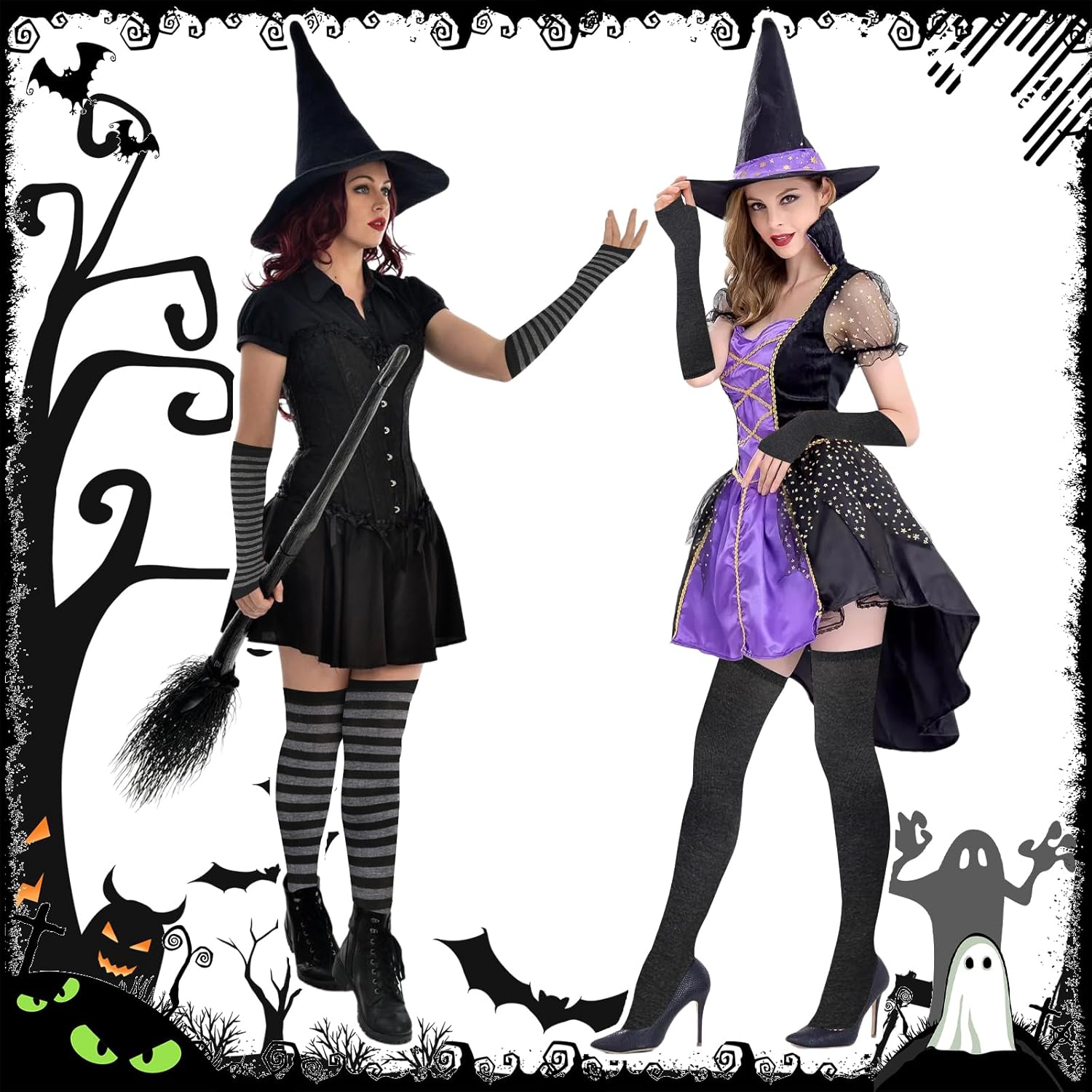 4 Sets Striped Thigh High Socks Leg Warmers Long Knitted Arm Warmers,Knee High Socks for Women Fingerless Gloves - Image 7