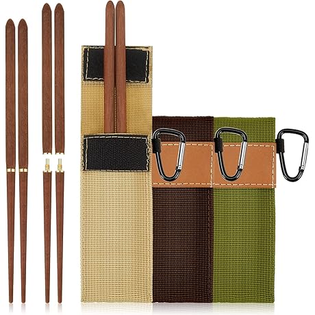 Foldable Travel Chopsticks [3 Pairs] and Carrying Cases - Sustainable Rosewood Utensils...