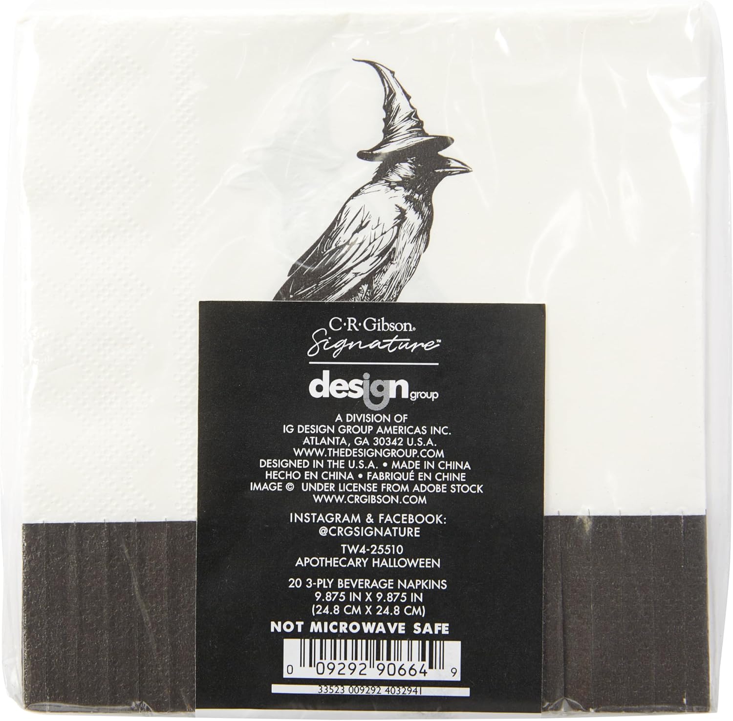 C.R. Gibson Assorted Beverage Napkin, Apothecary Halloween - Die-Cut, Fringe Border, Black Foil Accents 20-Count, 5"