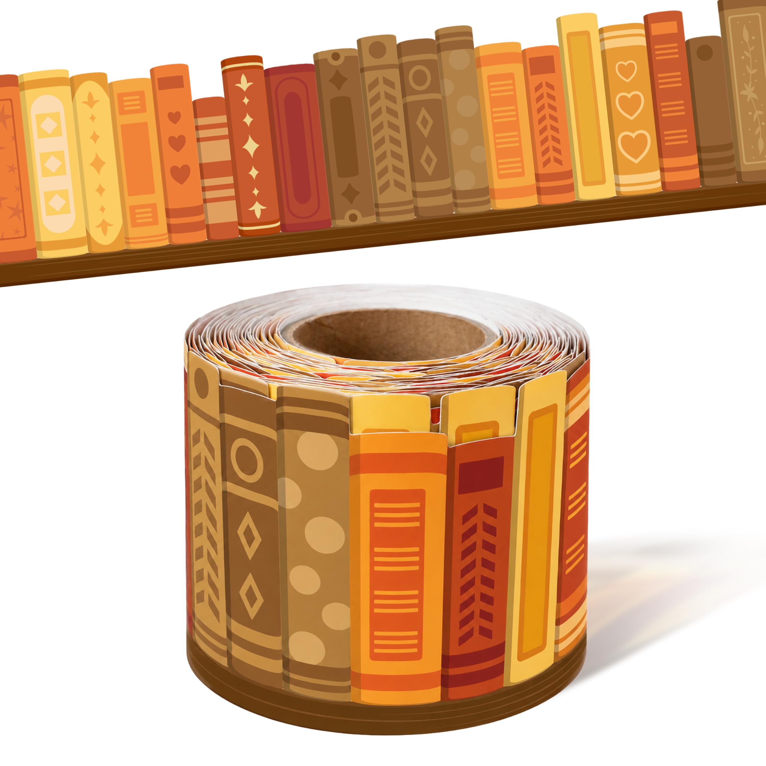 BeYumi Fall Bookshelf Border Trim - 65ft Fall Books Rolled Border Classroom | Autumn Orange Brown Bookshelf Bulletin Board Border Set School Classroom Library Office Chalkboard Home Wall Party Decoration