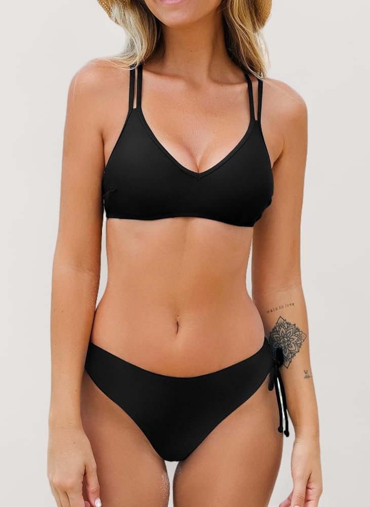 Korallenrotes High-Waist Bikini-Set mit Schnürung hinten