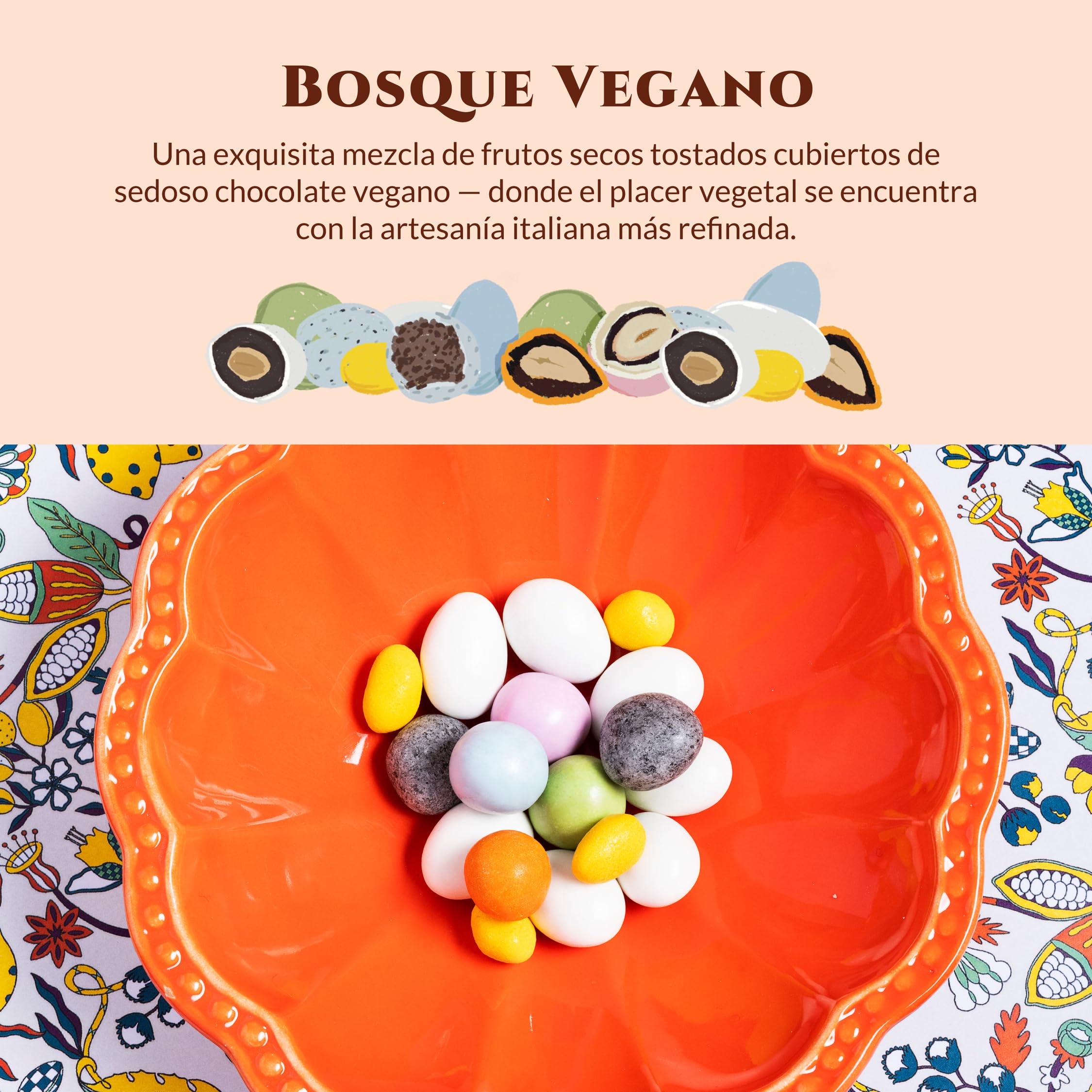 Caja de Bombones Veganos de Chocolate con Frutos Secos – Pralinés de Almendra, Avellana y Pistacho con Chocolate Negro – Regalo ideal para el Día de la Madre – Lavolio La Foresta Vegan, 150g