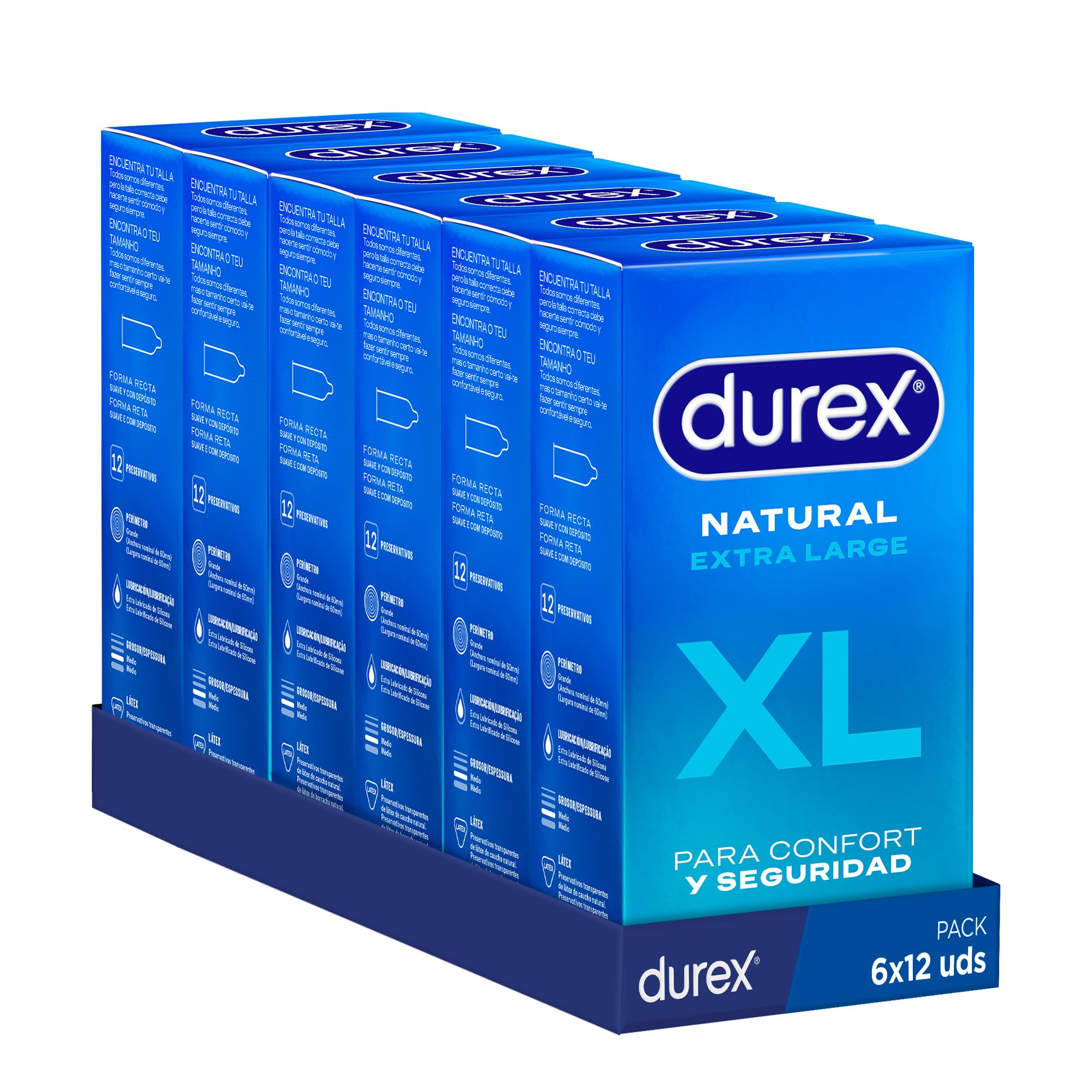 Durex Preservativos Natural XL, para Confort y Seguridad, 12 condones XL Extra Grandes [Pack 6 Unidades]