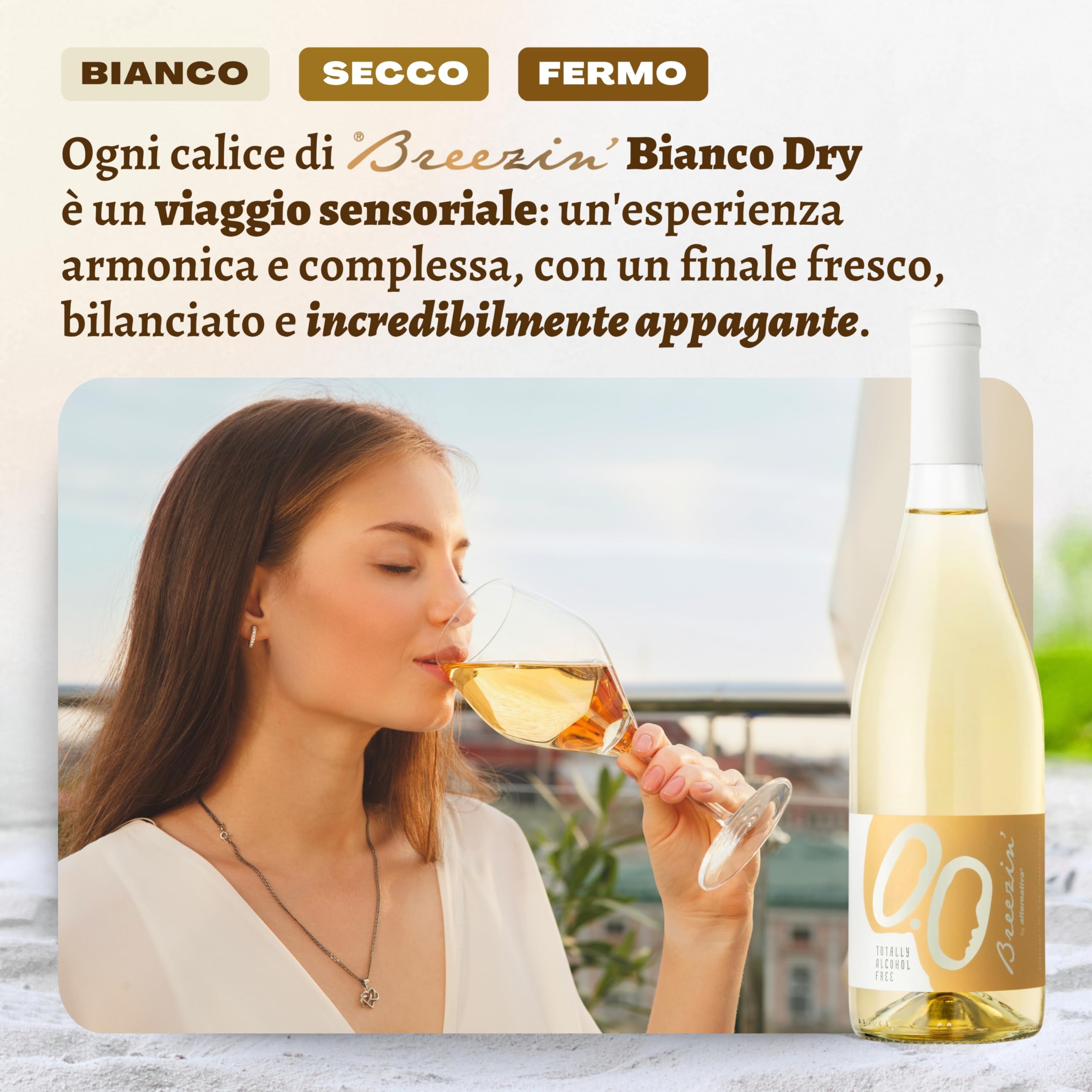 Breezin’ Bianco Dry Analcolico 0.0% Gusto Fresco e Intenso | Note di Pera e Frutta Tropicale, Ideale per Aperitivi e Feste, 2 Bottiglie da 750 ml Alcool Free – ALTERNATIVA