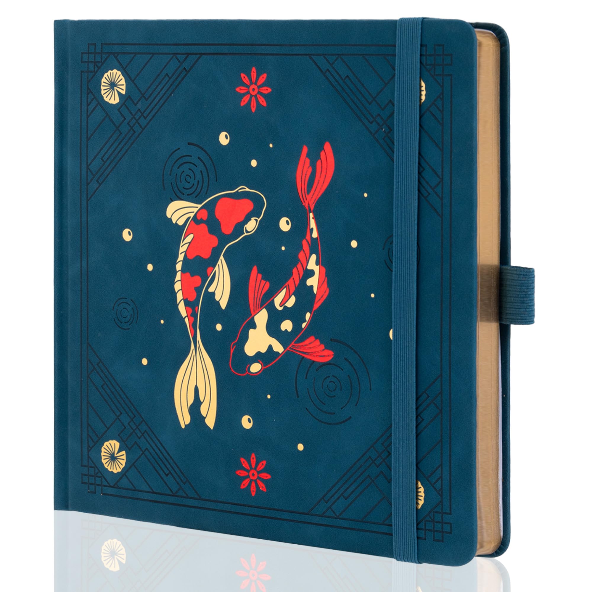 TIEFOSSI Square Dotted Journal Notebook, Aesthetic journal for Women & Men with Koi Fish Cover, Hardcover Notebook with Ribbon, Dot Journals for Writing, Drawing, Planning