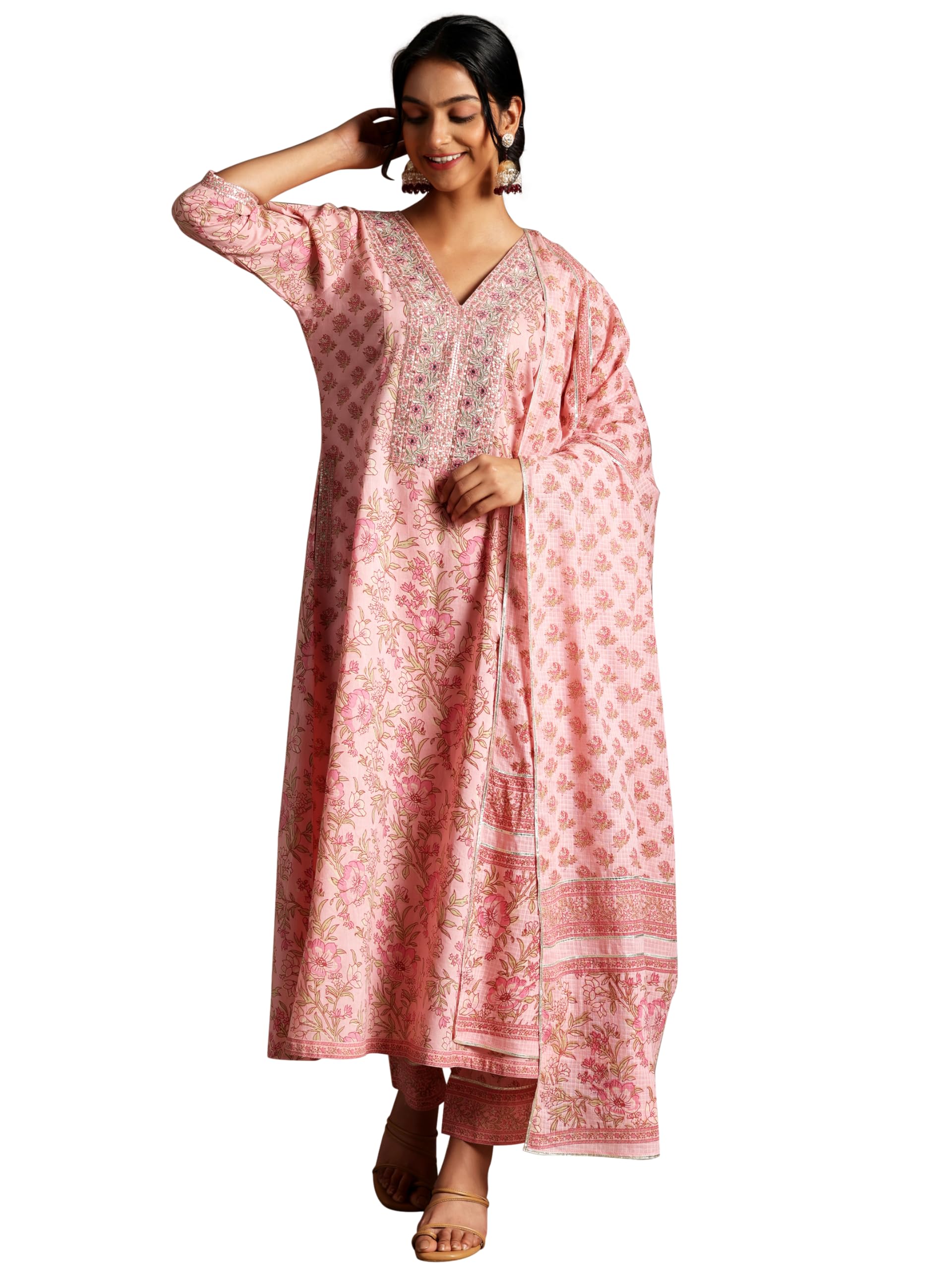 libas Printed Cotton A-Line Kurta With Palazzos and Dupatta-picture-25