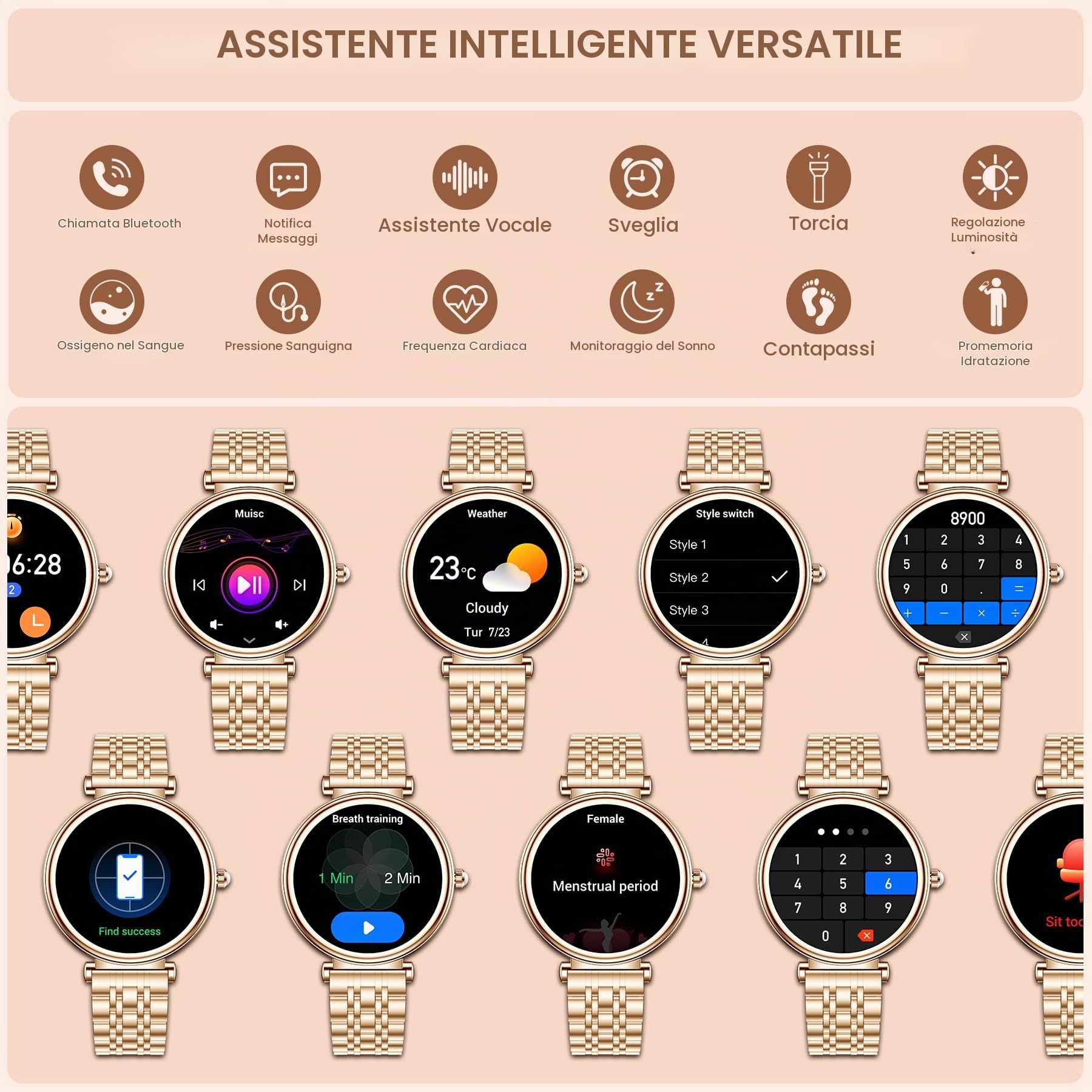 Smartwatch Donna con Effettua/Risposta Chiamate, 1,27" Orologio Digitale Fitness, 120+ Sportive Contapassi/Cronometro, Sonno/Cardiofrequenzimetro, Impermeabile IP67 Android/iOS Smart Watch