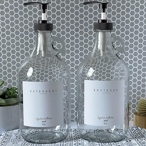 Miniatura 3 de Dispensador de detergente para lavandería – Dos jarras de vidrio de medio galón para dispensador de suavizante de tela, dispensador de jabón líquido