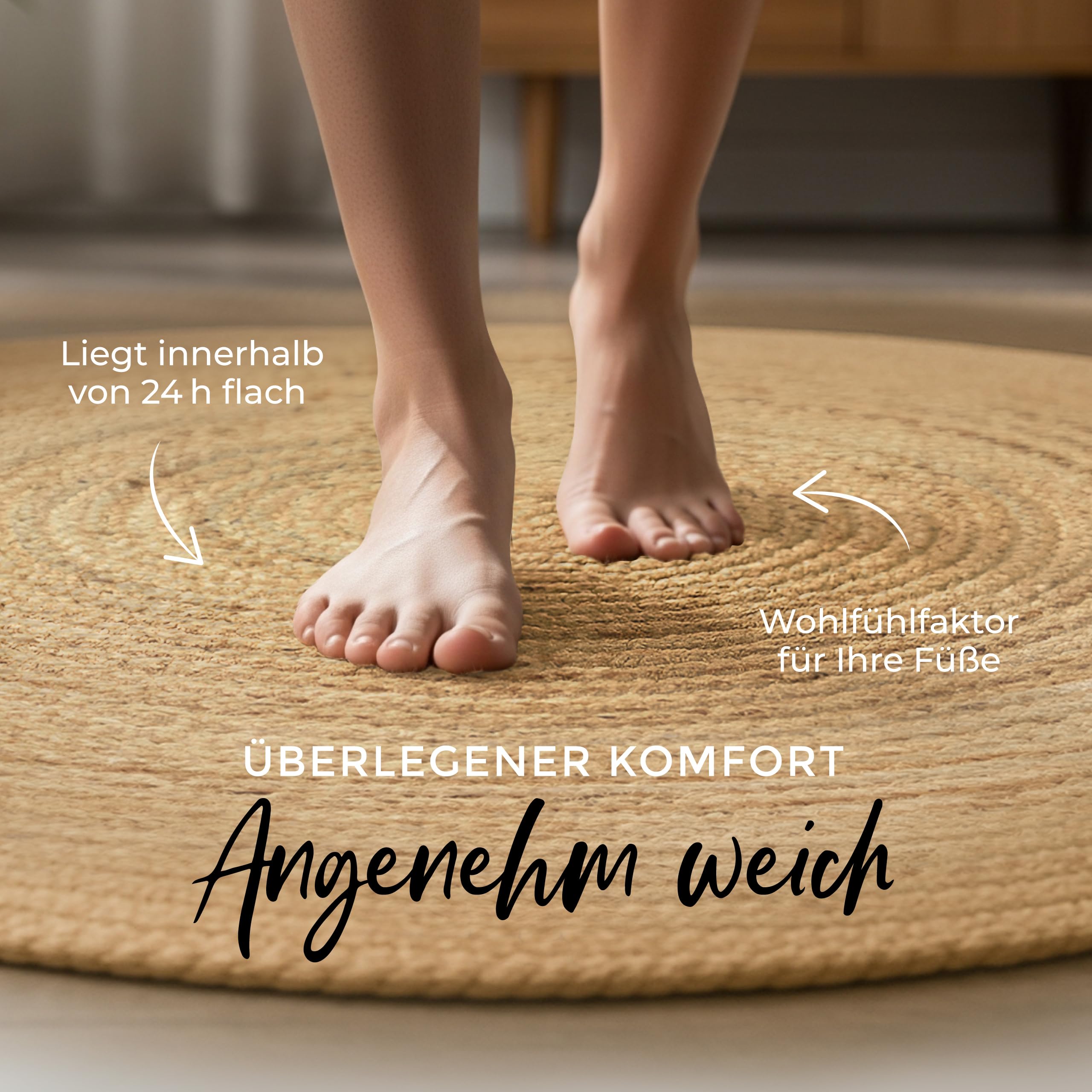 carpetfine Juteteppich Nele Beige handgewebt aus Jute Ø 60 cm | Kleiner Naturfaserteppich Rund im Boho Style für Wohnzimmer, Küche und im Flur