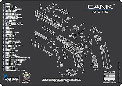 Mete Gun Cleaning Mat - Schematic (Exploded View) Diagram Compatible with Canik Mete Pistol 3 mm Padded Pad Protect Your BLACK