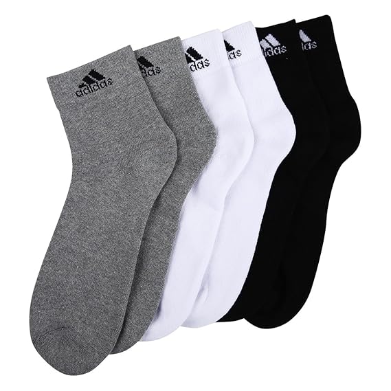Adidas Mens Cotton Polyster Nylon Elastane Combo Of 3 Ankle Socks Pair (Black/White/Grey_Medium)