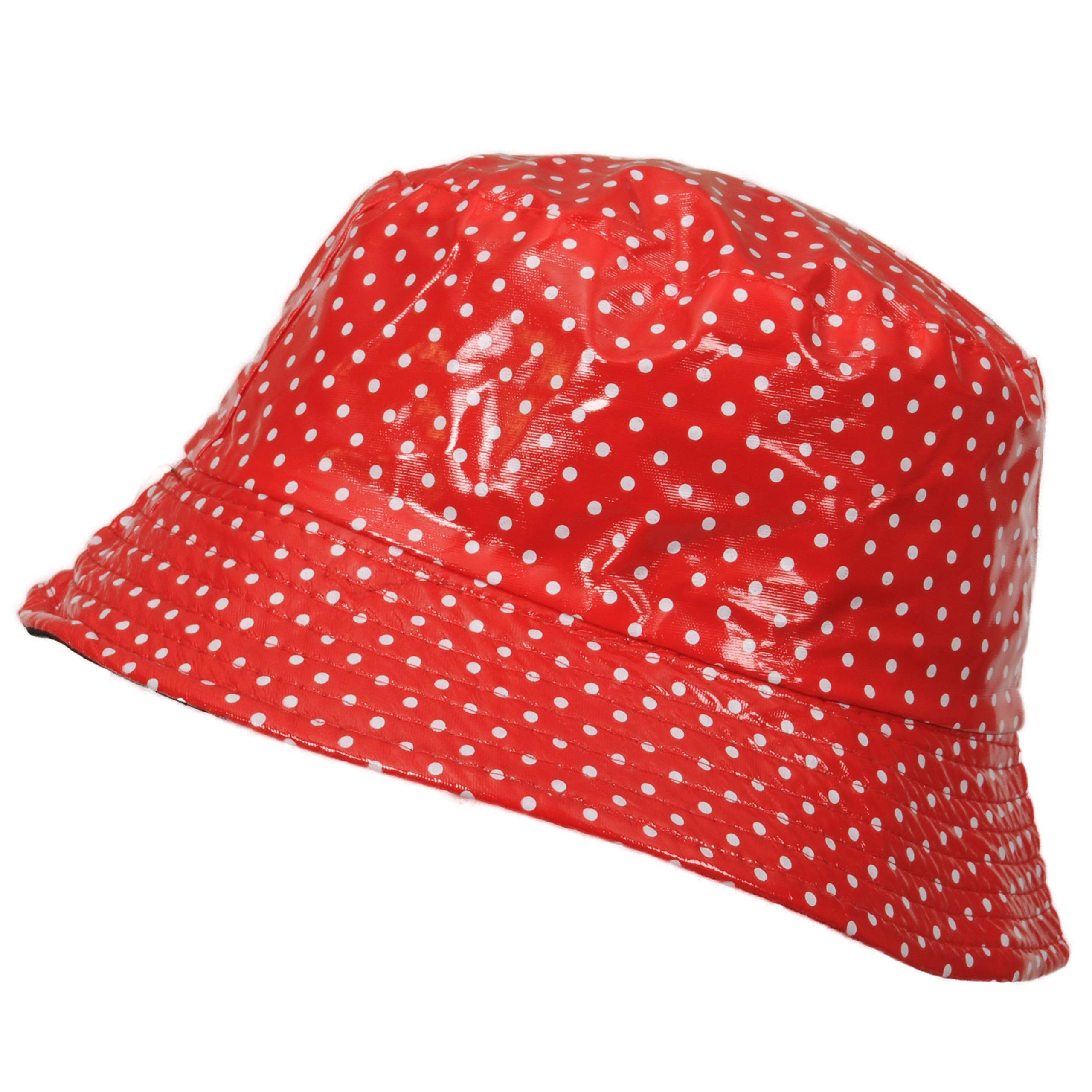 Toutacoo, Waterproof Vinyl Bucket Rain Hat (02-Polka dot red)
