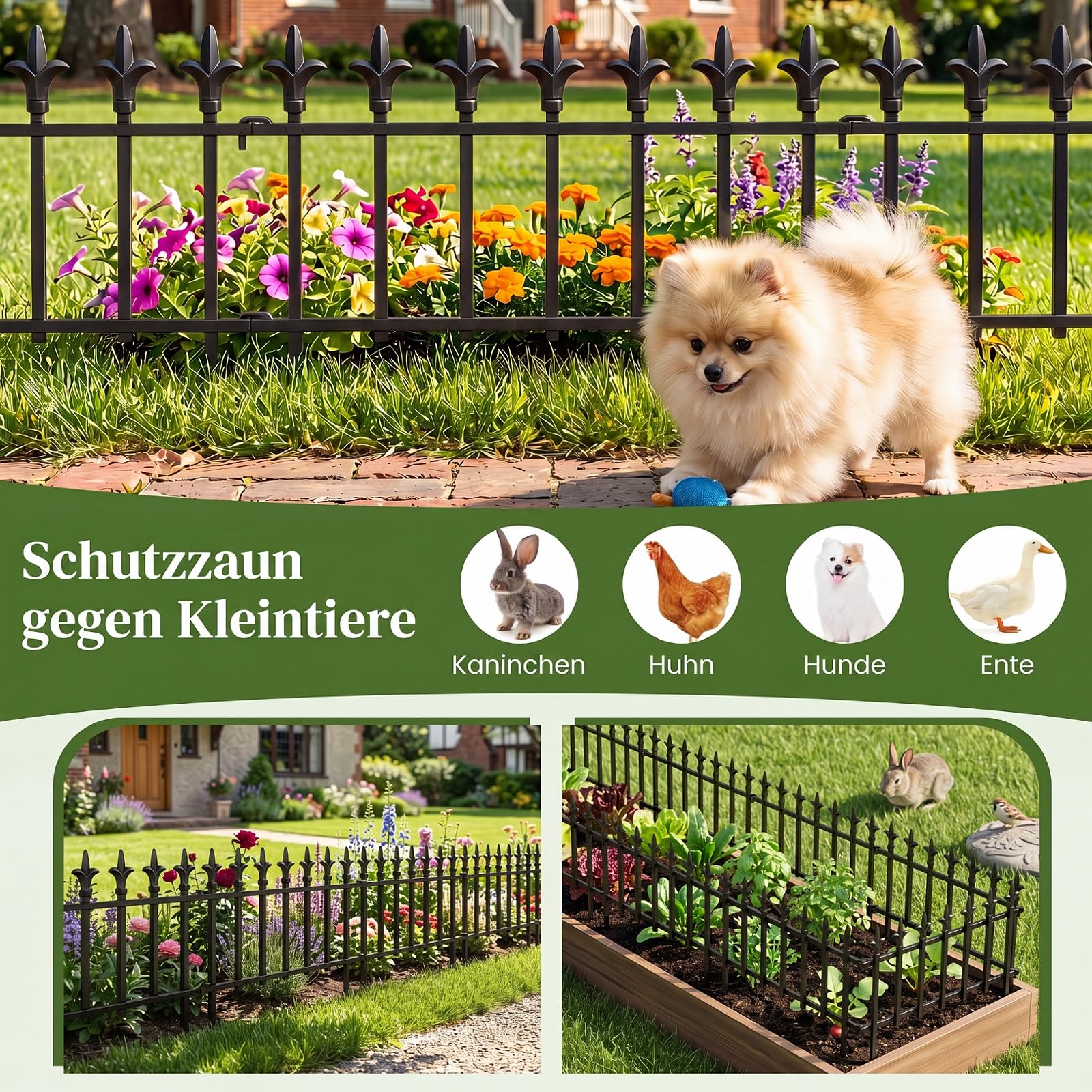 COSTWAY 10 Stück dekorativer Gartenzaun, Zaun Garten, 56cm(B) × 44cm(H)