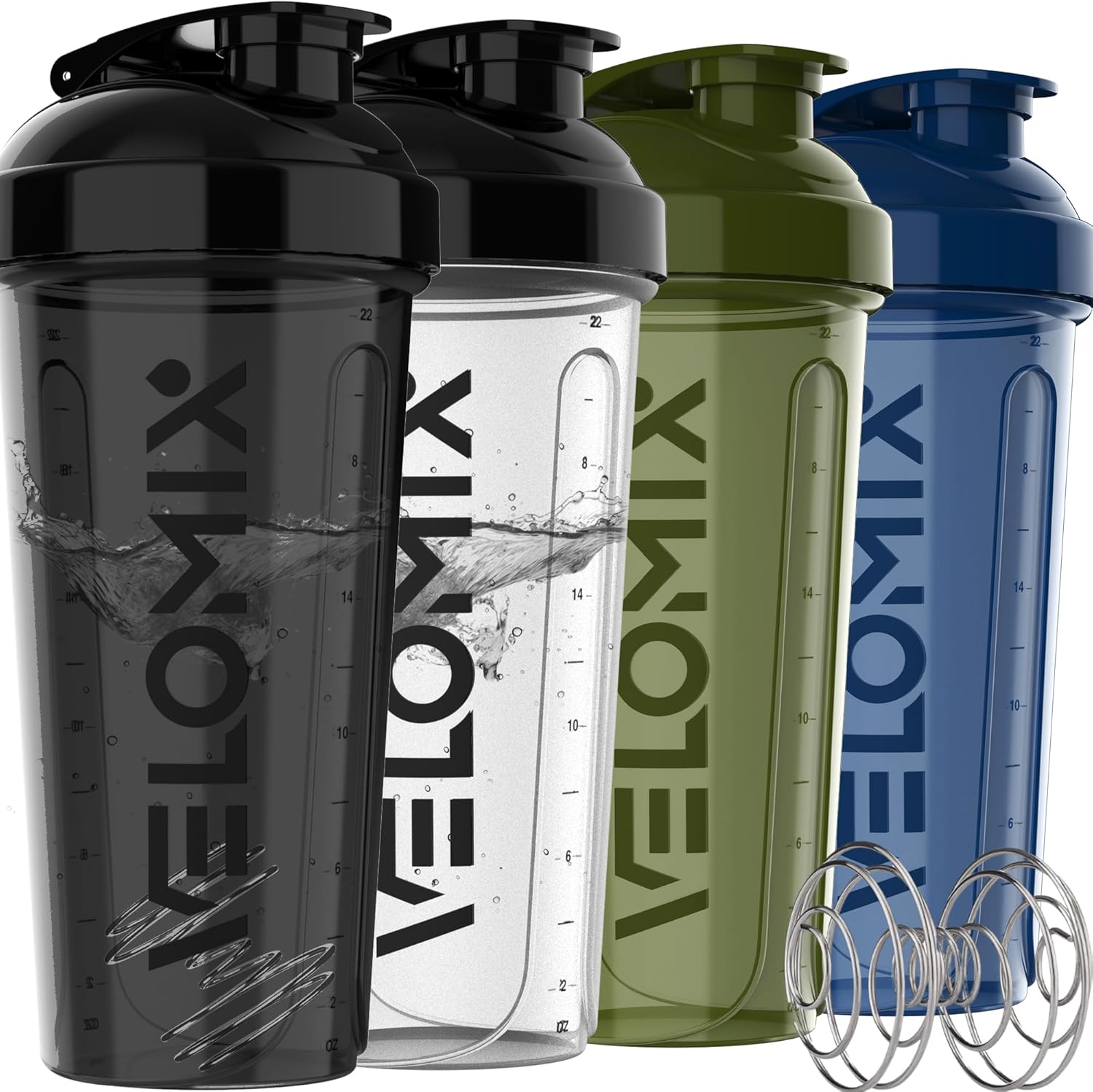 -4 PACK- 28 oz Protein Shaker Bottle for Protein Mixes – 4x Wire Whisk | Leak Proof Shaker Cups for Protein Shakes | Protein Shaker Bottle Pack | Protein Shake Cup (NeoCool Pack)